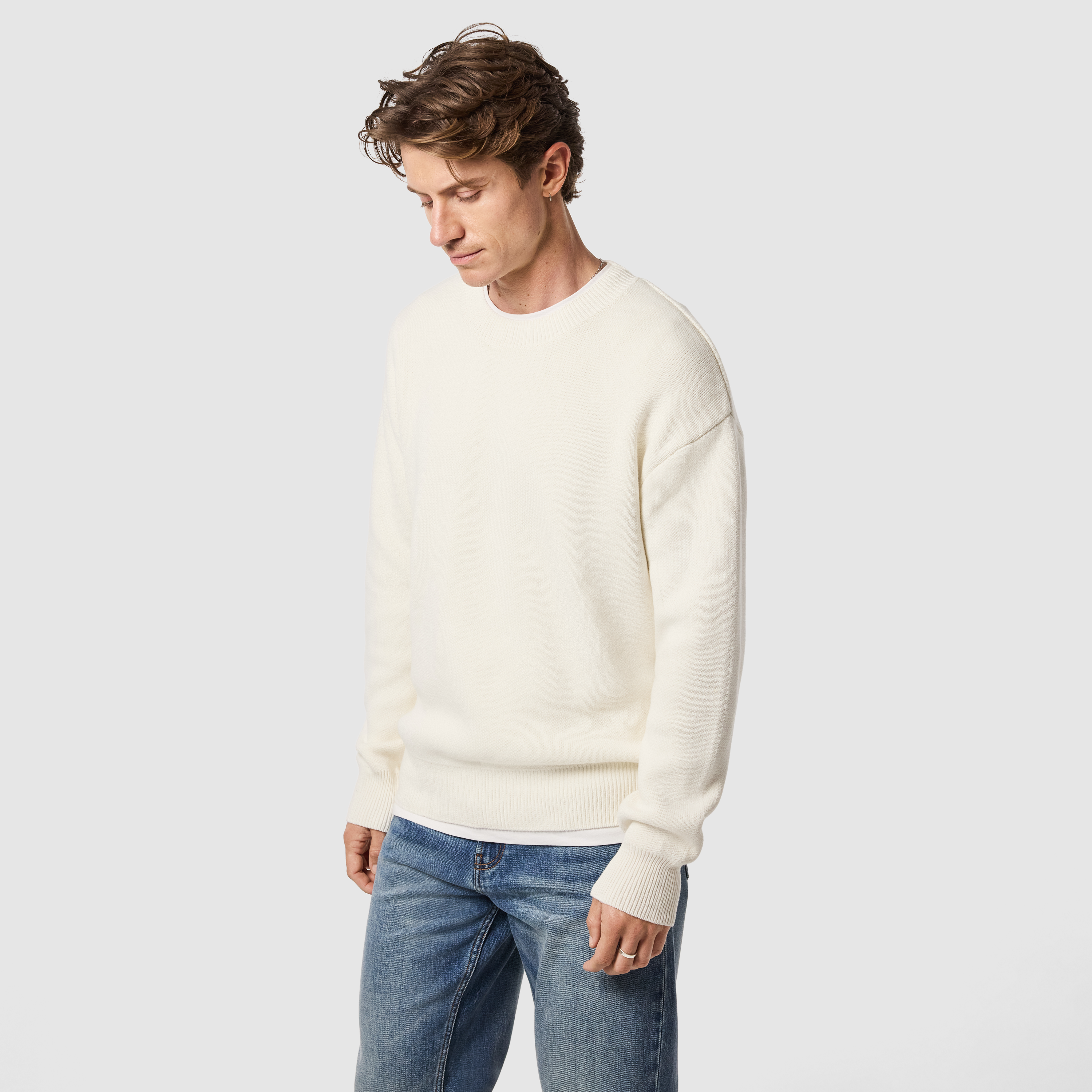 Ecru Sander Cotton Blend Boxy Knit