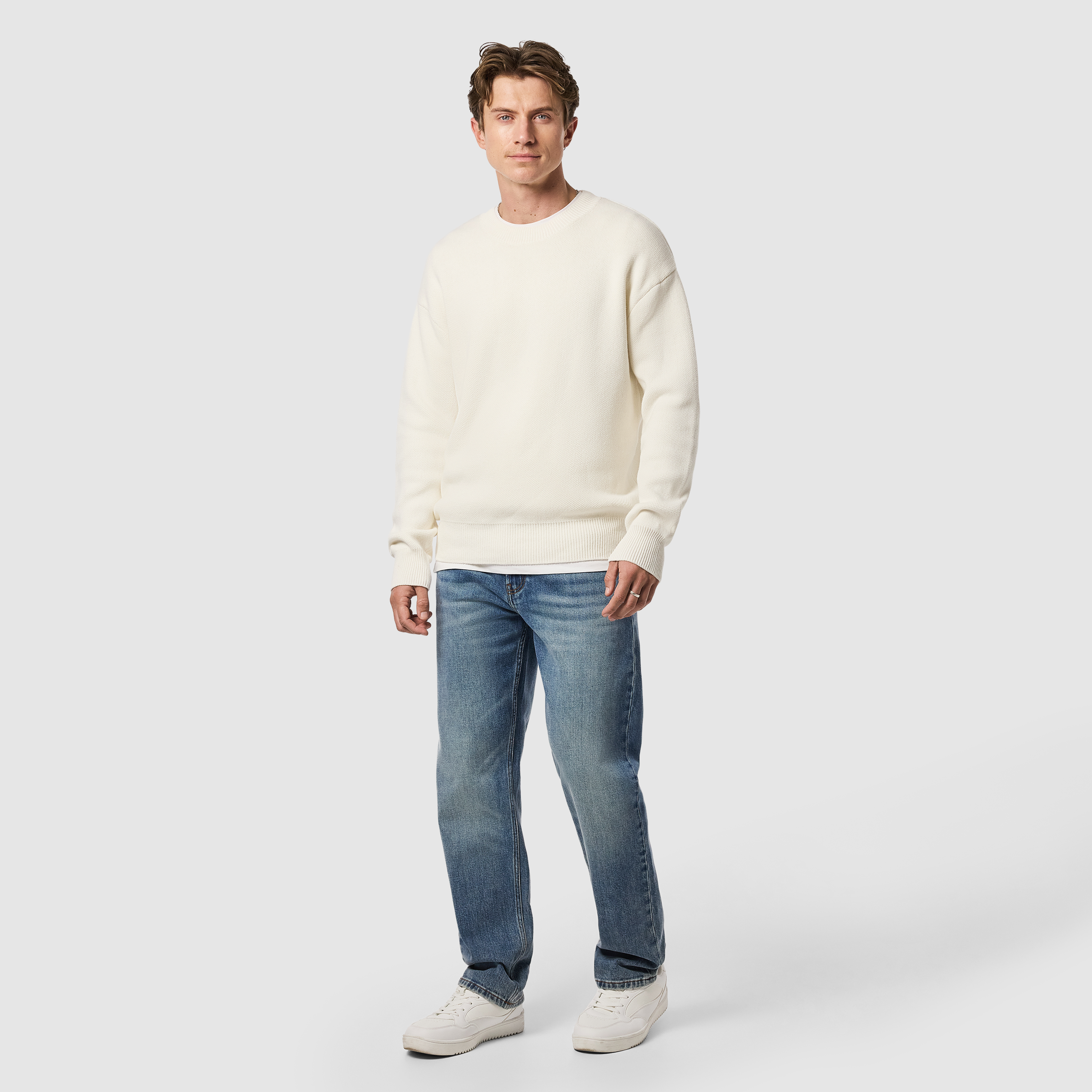 Ecru Sander Cotton Blend Boxy Knit