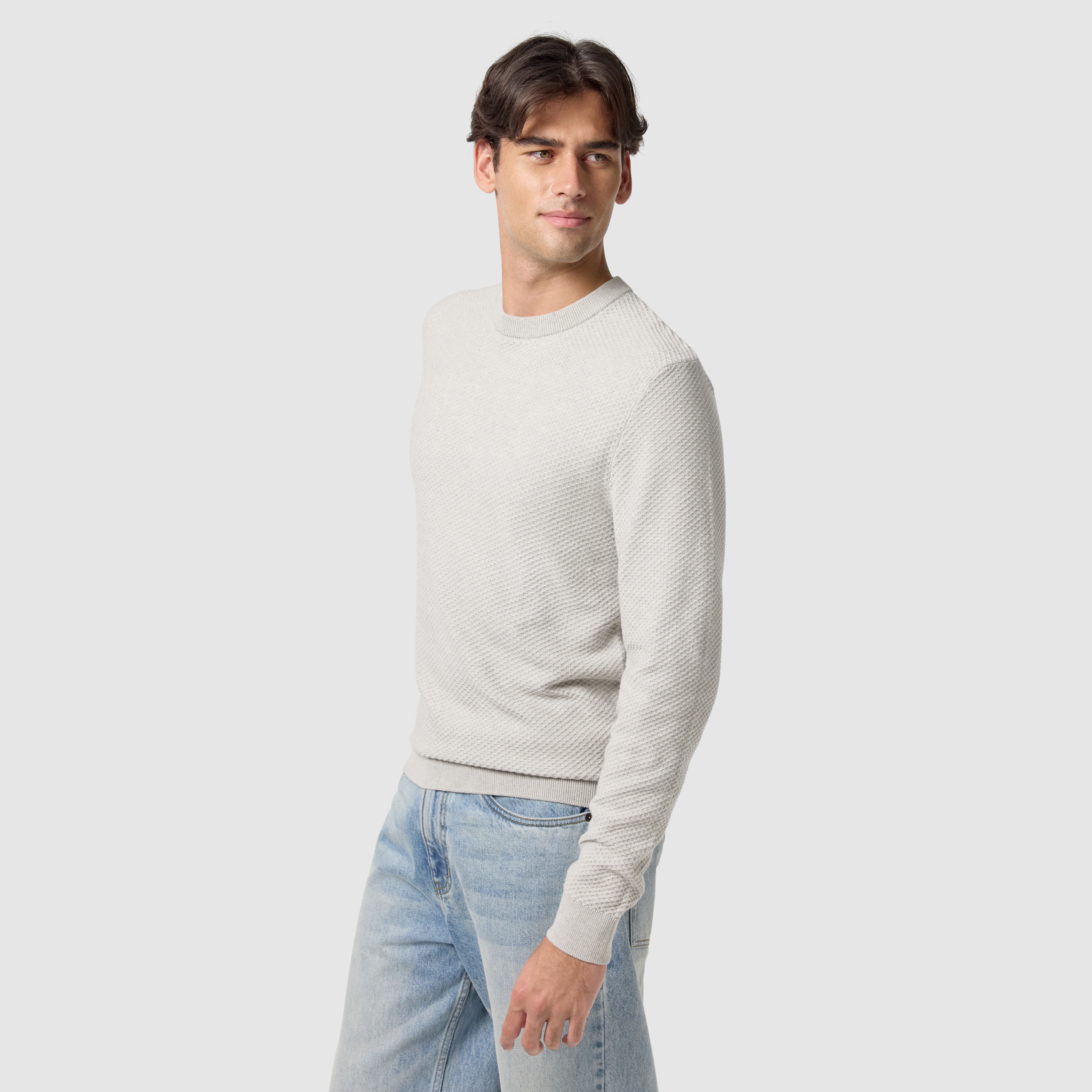 Ice Grey Latham Cotton Crew Neck Knit