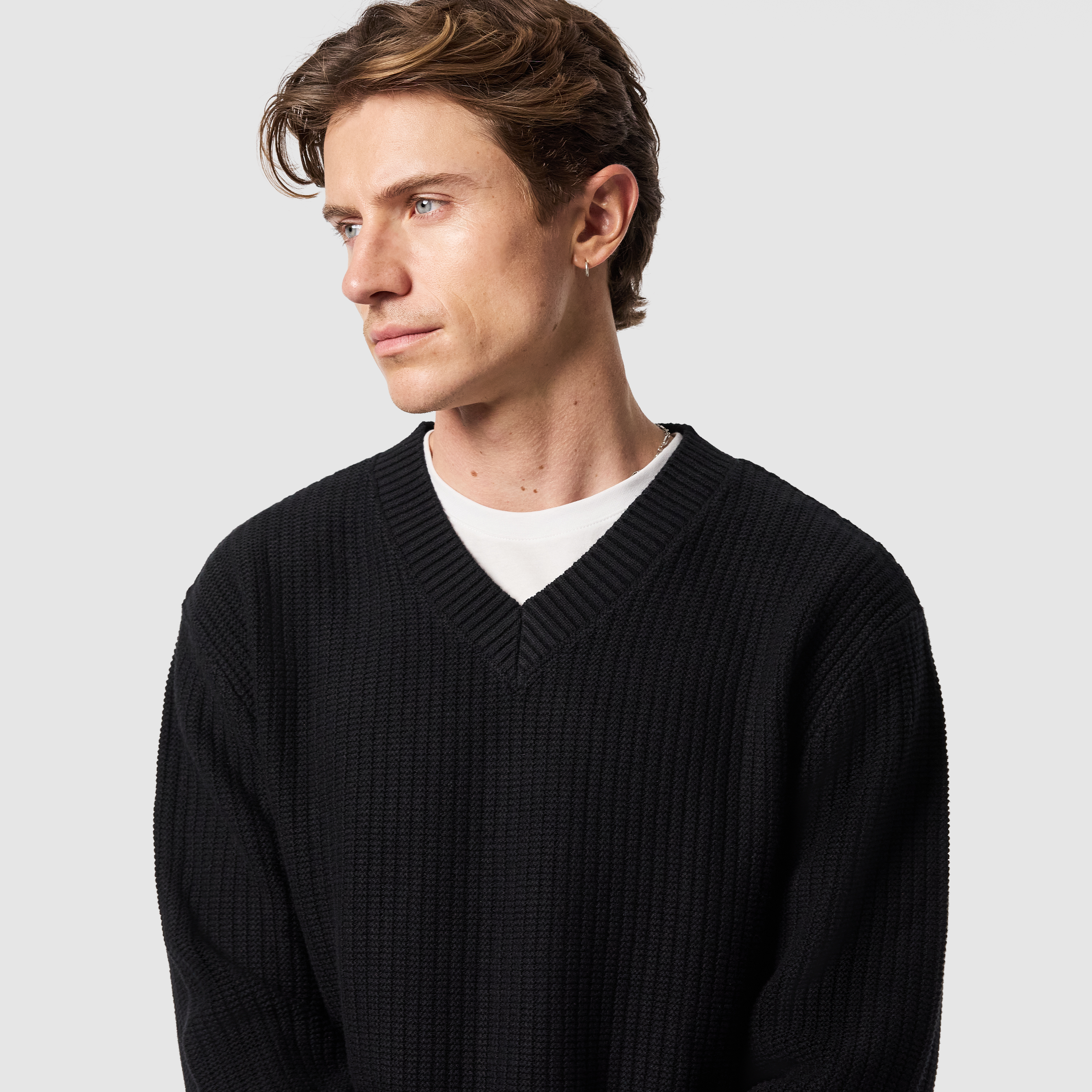 Black Cobain Cotton Blend V Neck Knit