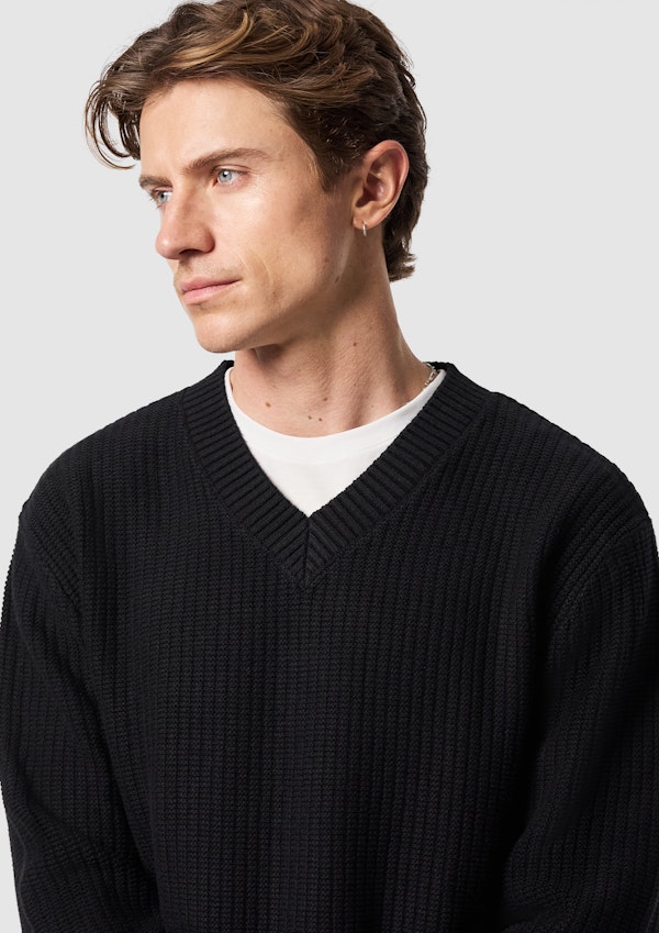 Black Cobain Cotton Blend V Neck Knit