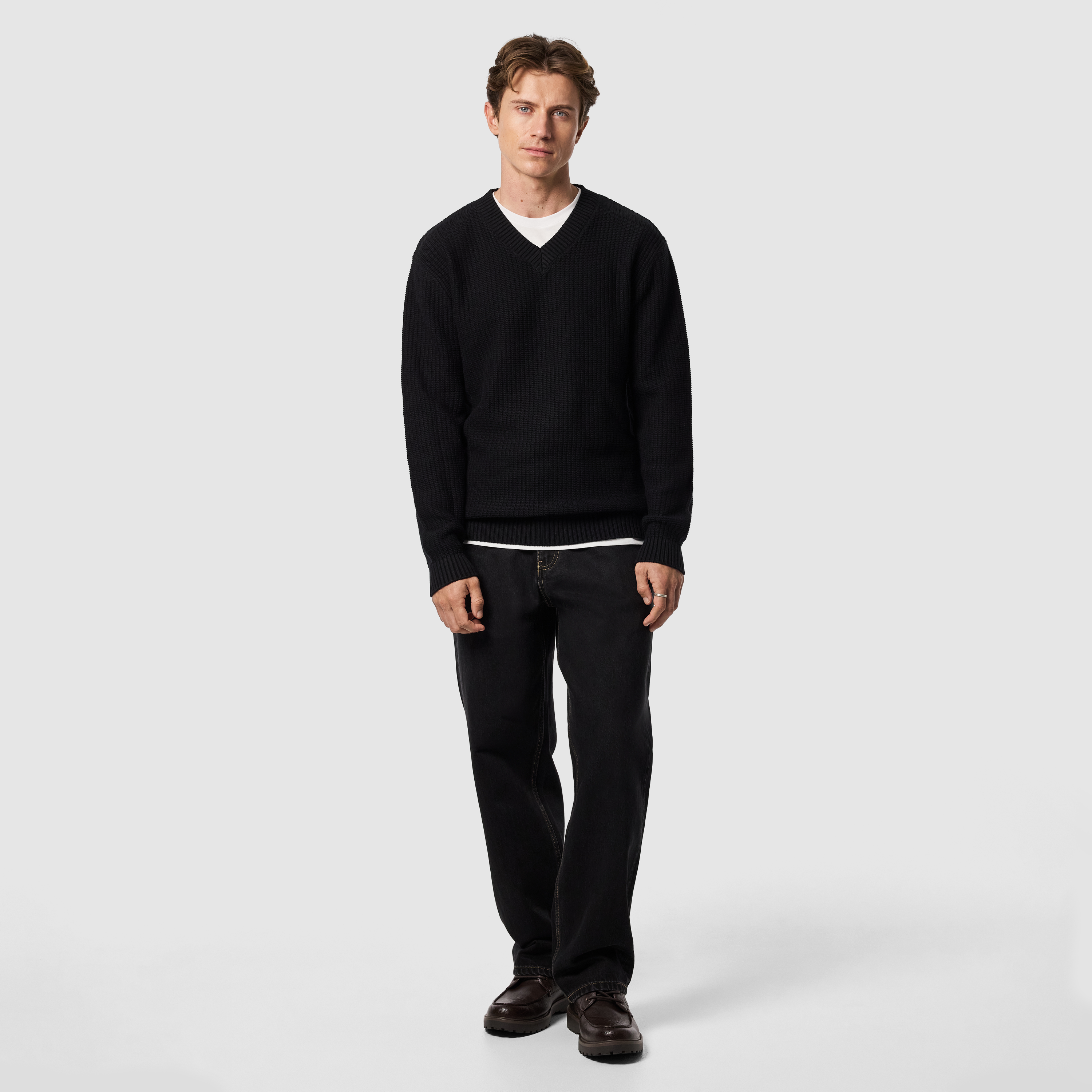 Black Cobain Cotton Blend V Neck Knit