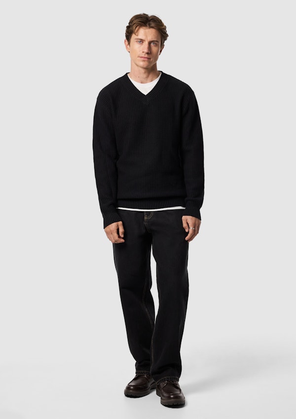 Black Cobain Cotton Blend V Neck Knit