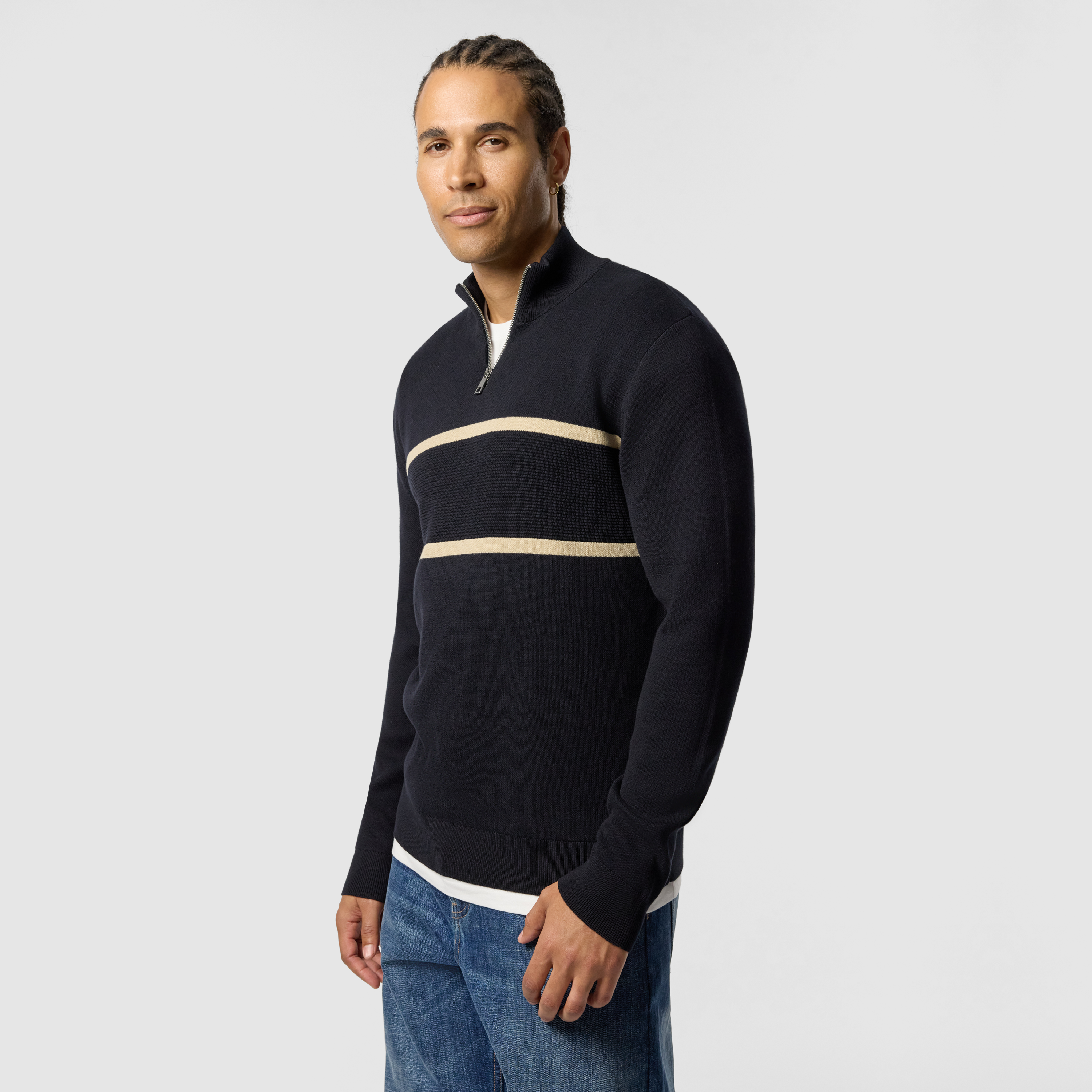 Navy Erik Cotton Quarter Zip Knit