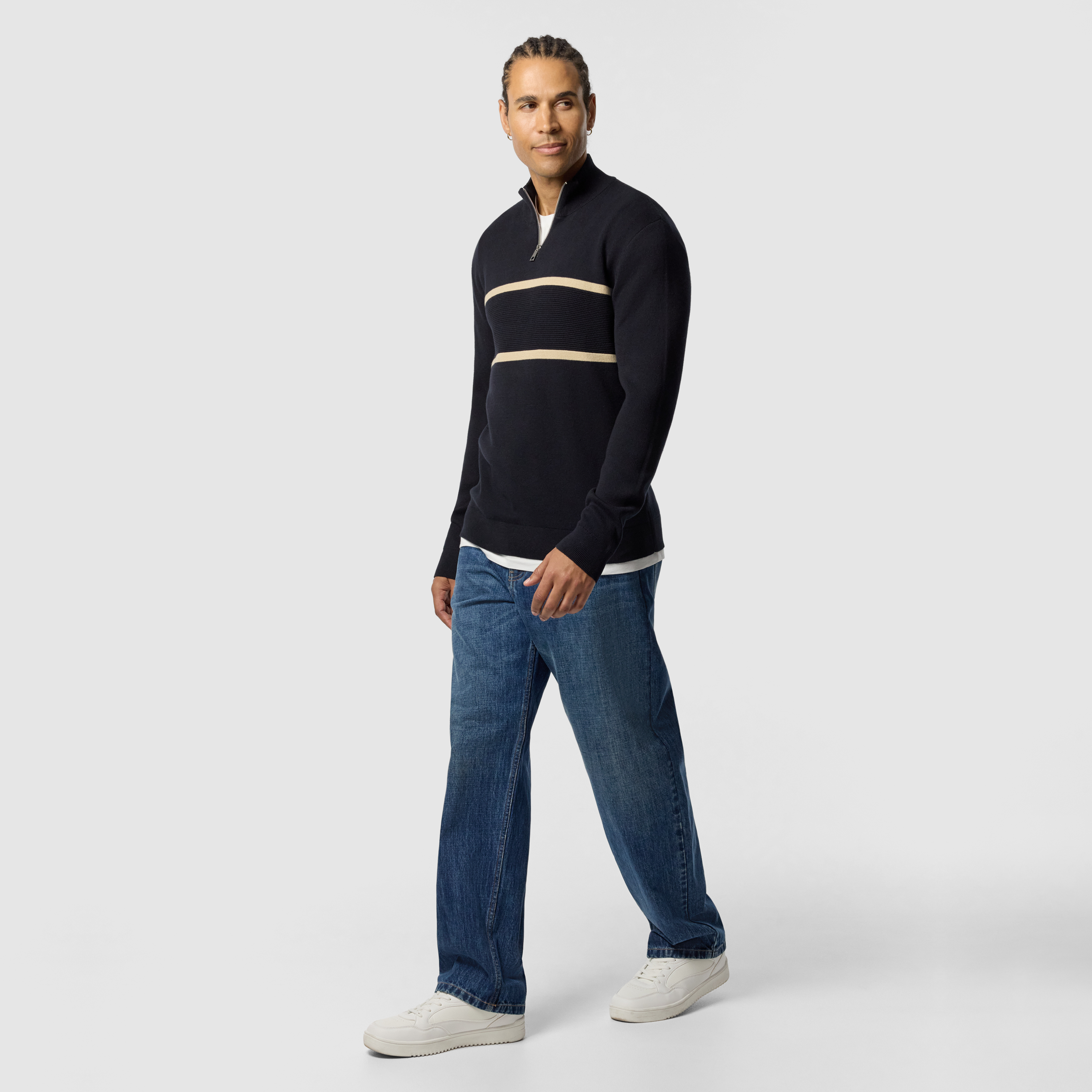 Navy Erik Cotton Quarter Zip Knit