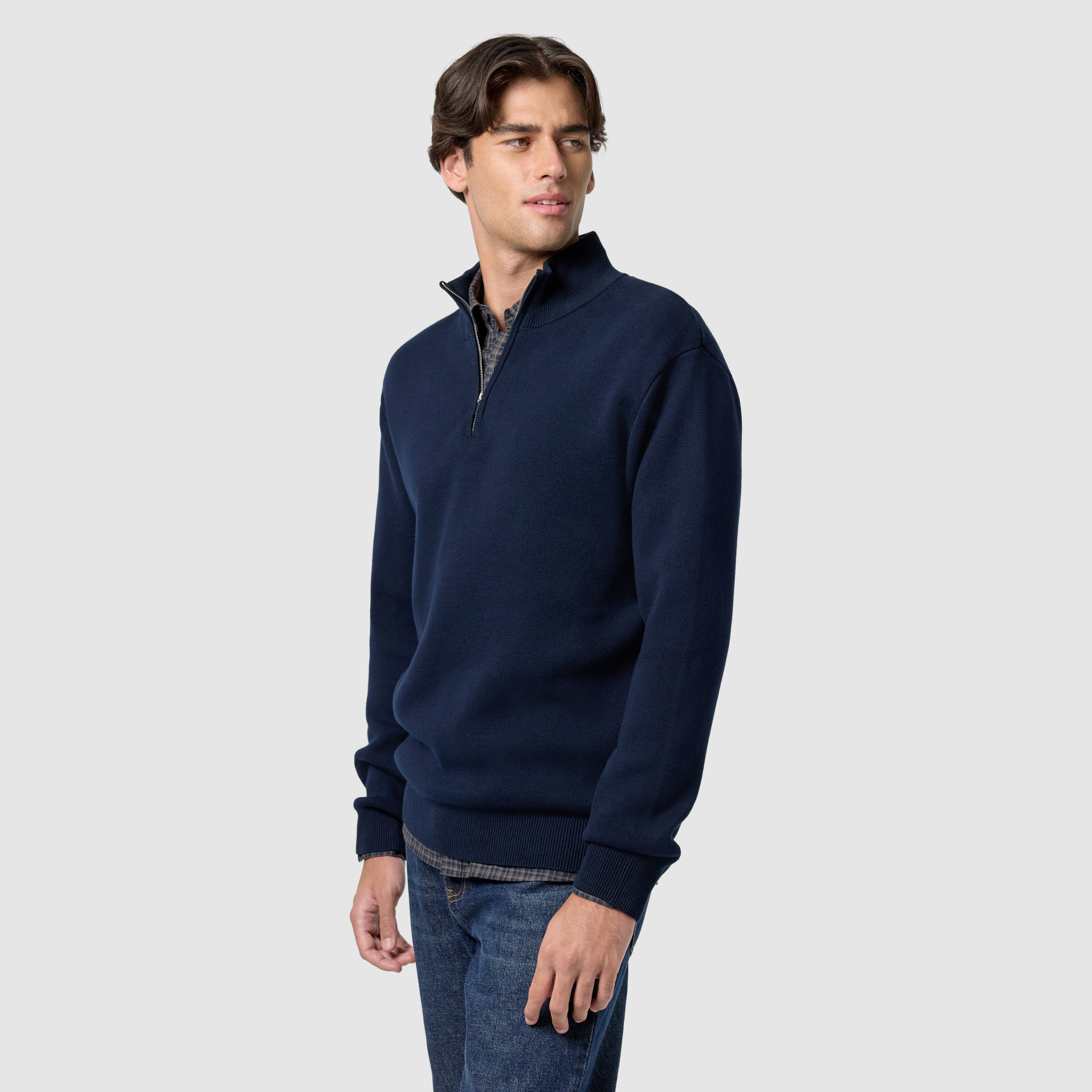 Navy Lars Cotton Quarter Zip Knit