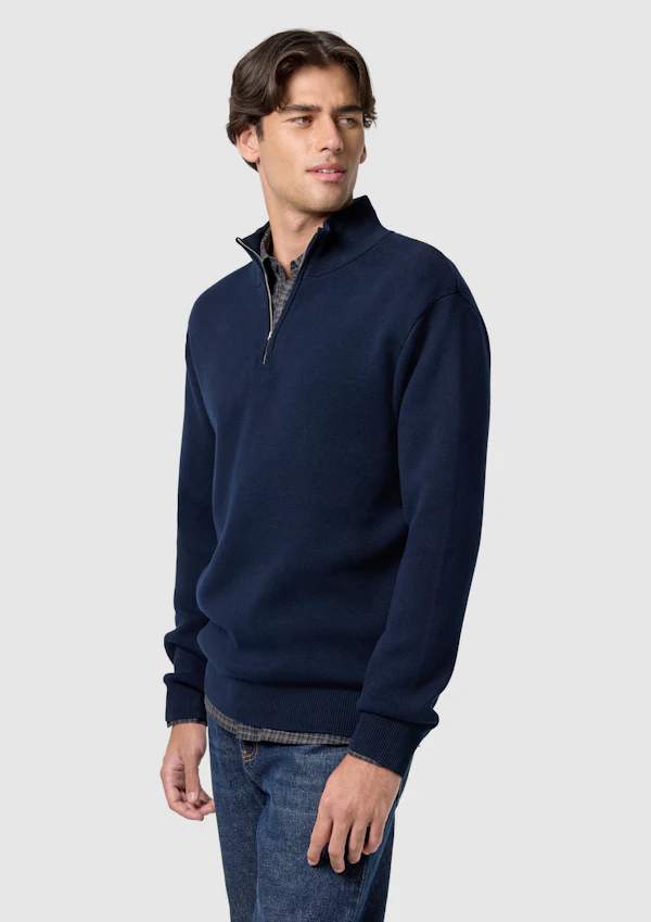 Navy Lars Cotton Quarter Zip Knit