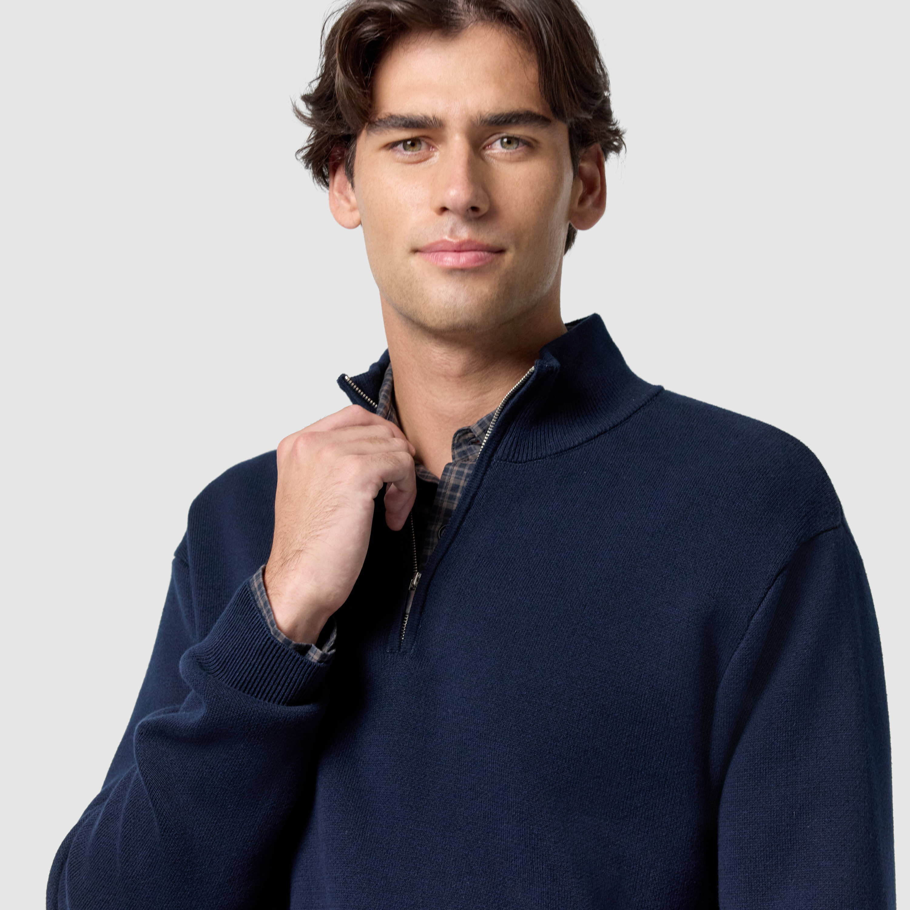 Navy Lars Cotton Quarter Zip Knit