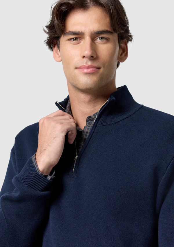 Navy Lars Cotton Quarter Zip Knit