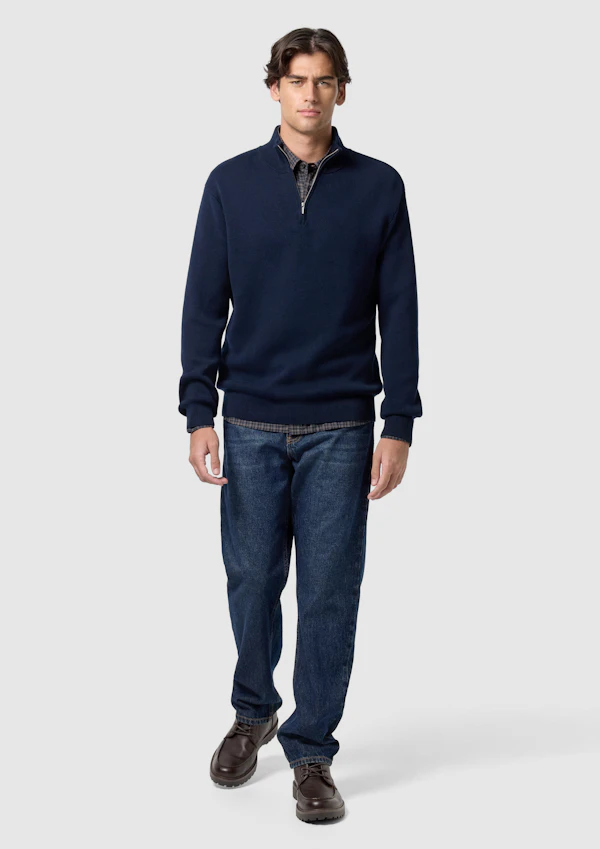 Navy Lars Cotton Quarter Zip Knit