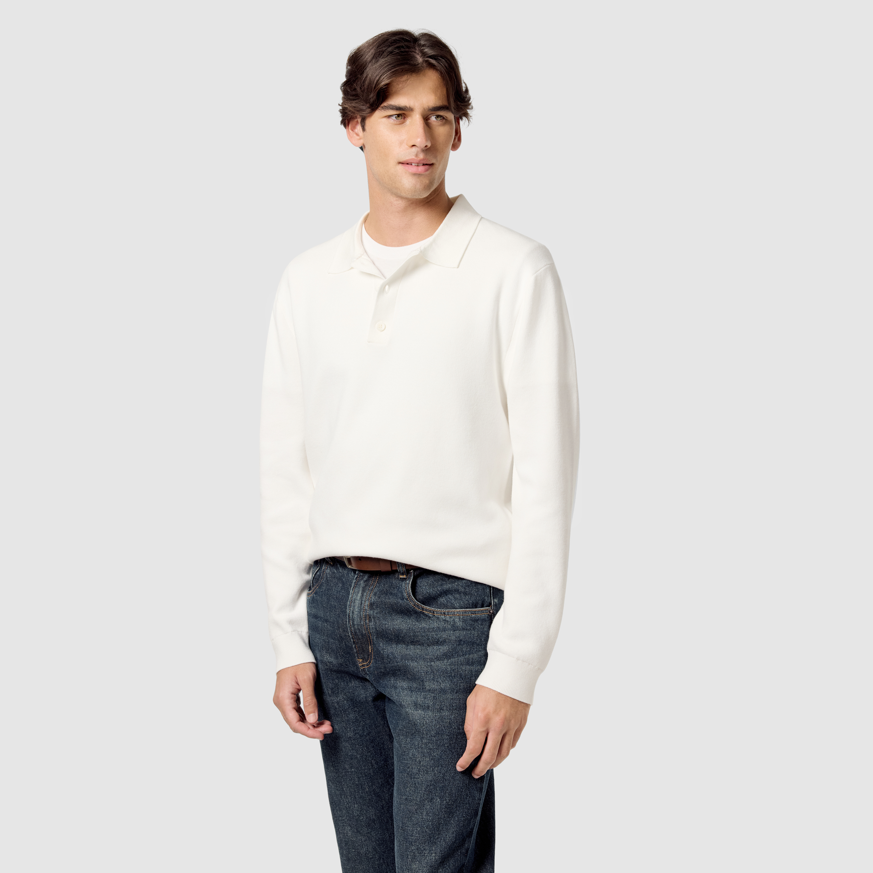 Off White Casper Long Sleeve Knit Polo