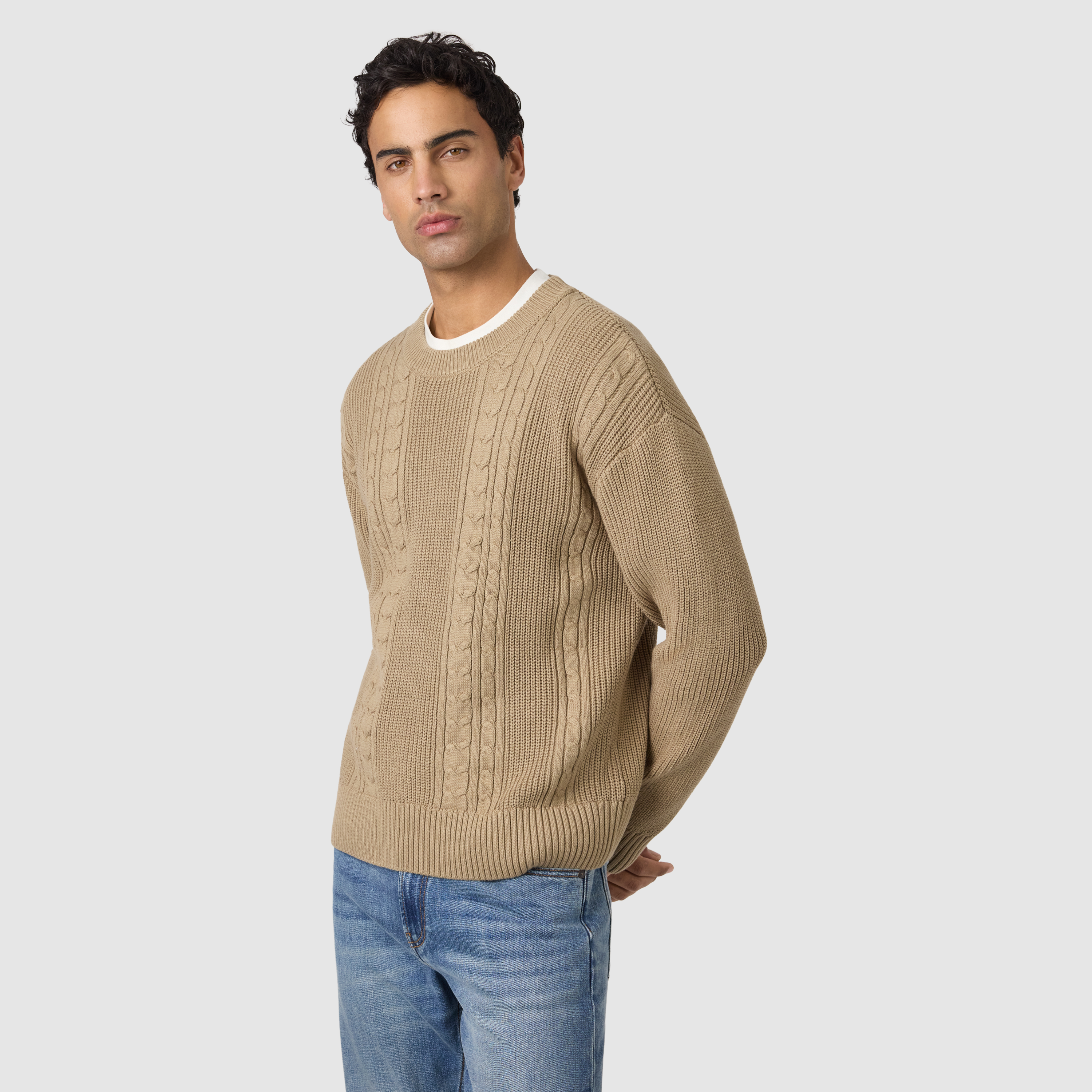Camel Boscastle Cable Crew Knit
