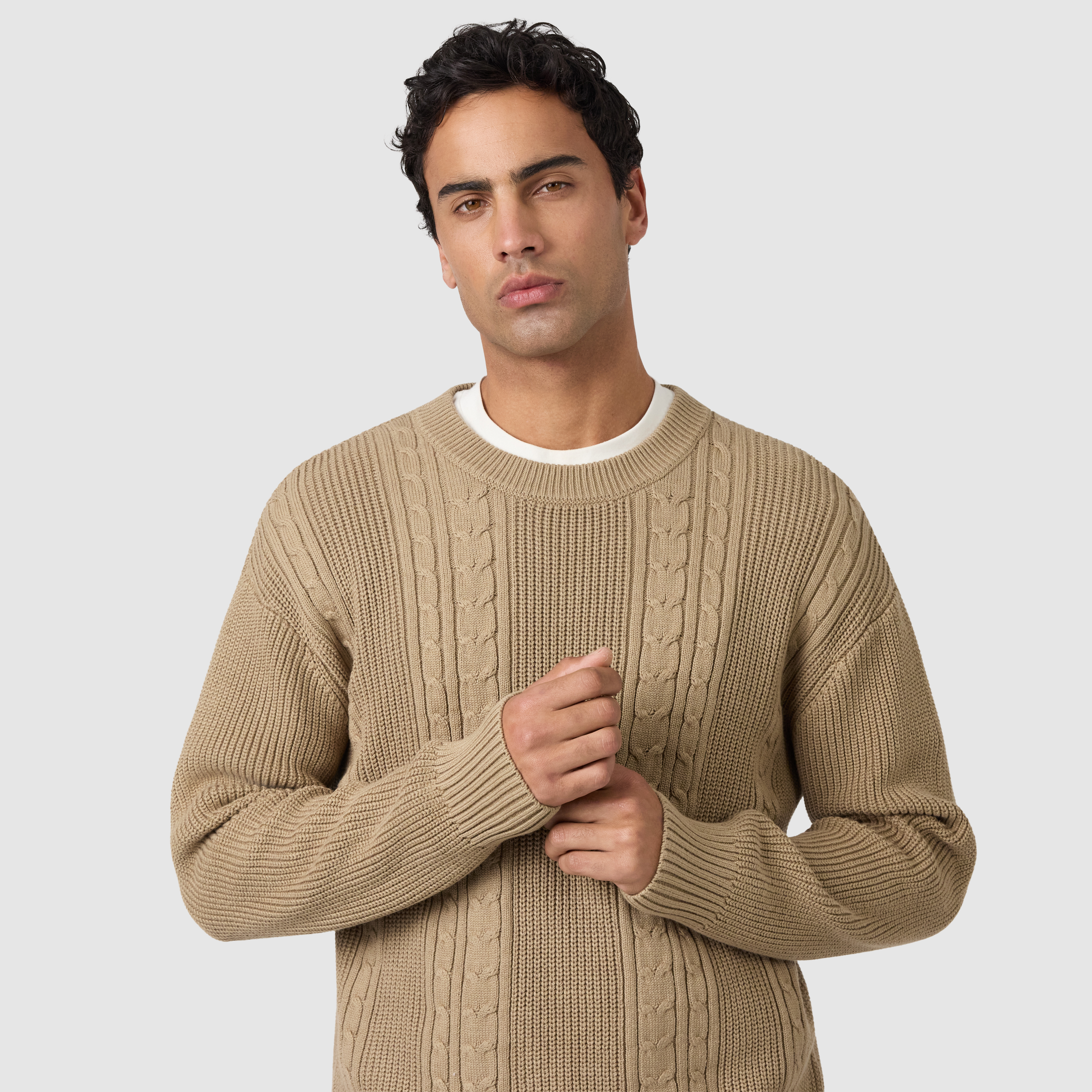 Camel Boscastle Cable Crew Knit