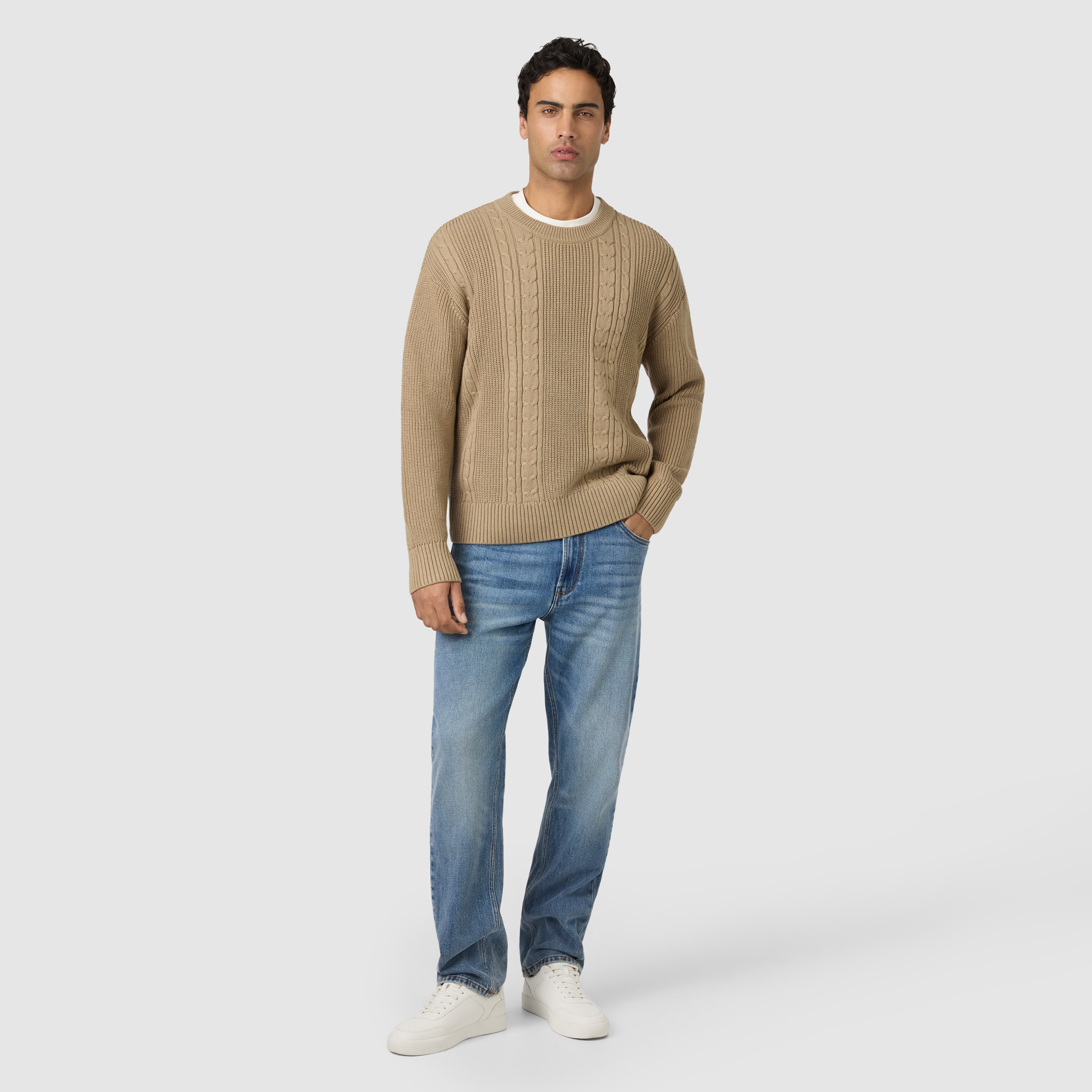 Camel Boscastle Cable Crew Knit