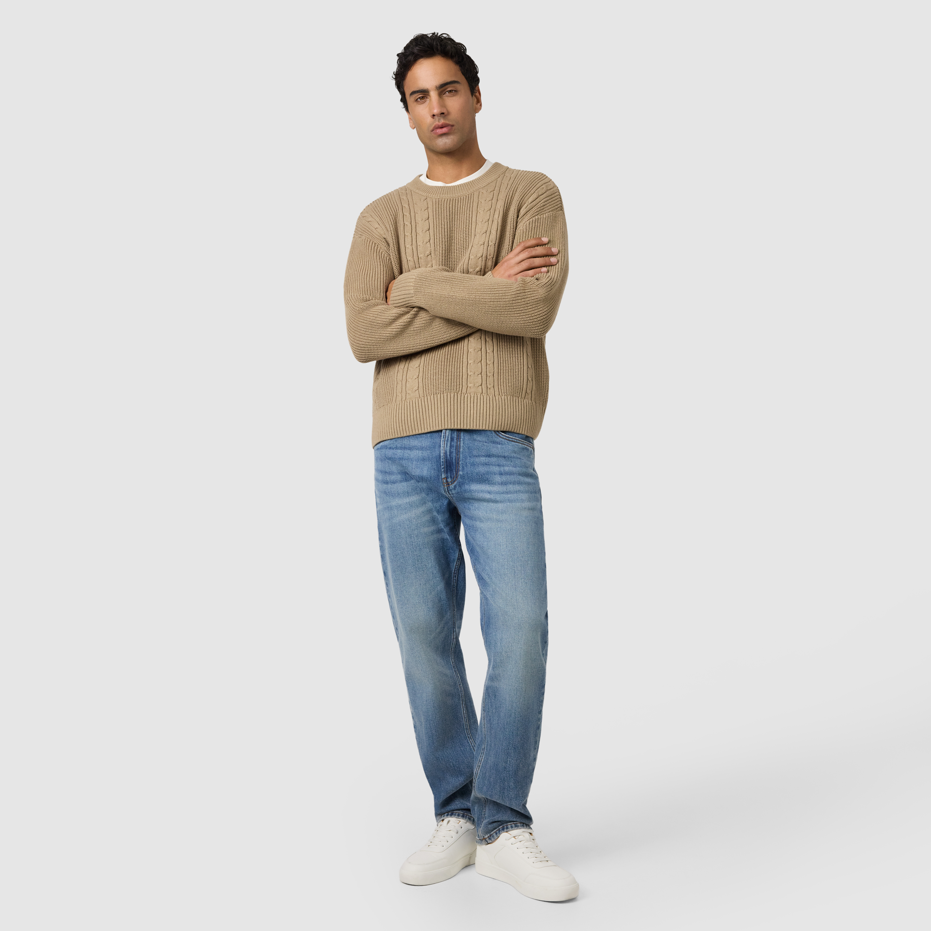 Camel Boscastle Cable Crew Knit