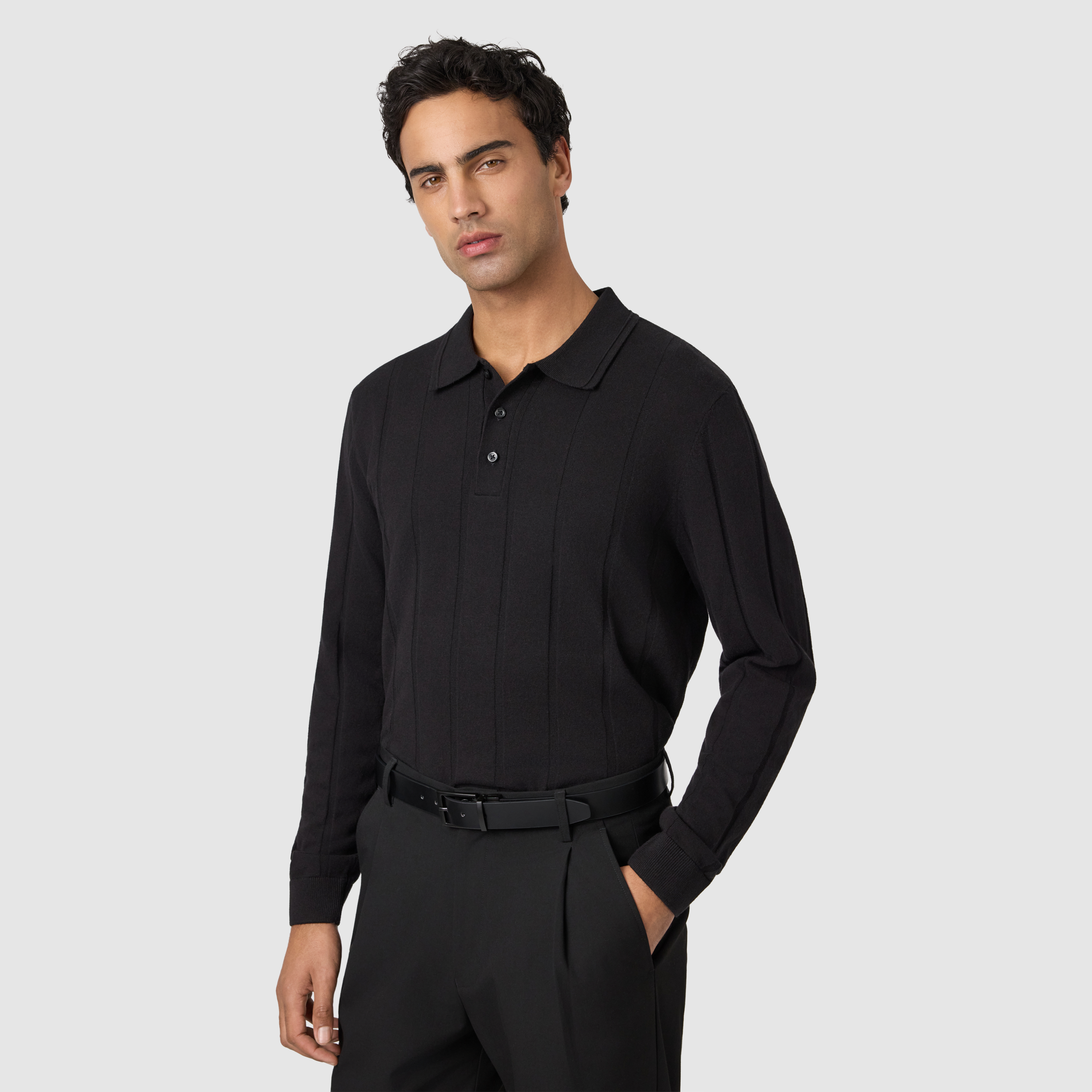 Black Jarvis Ls Knit Polo