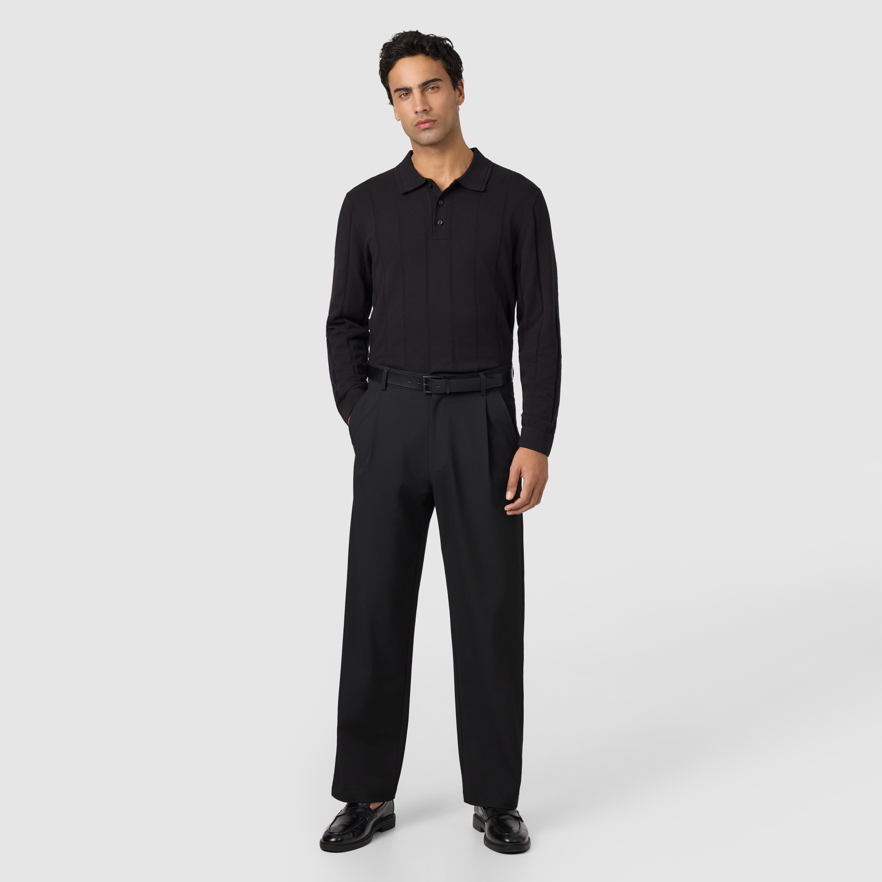 Black Jarvis Ls Knit Polo