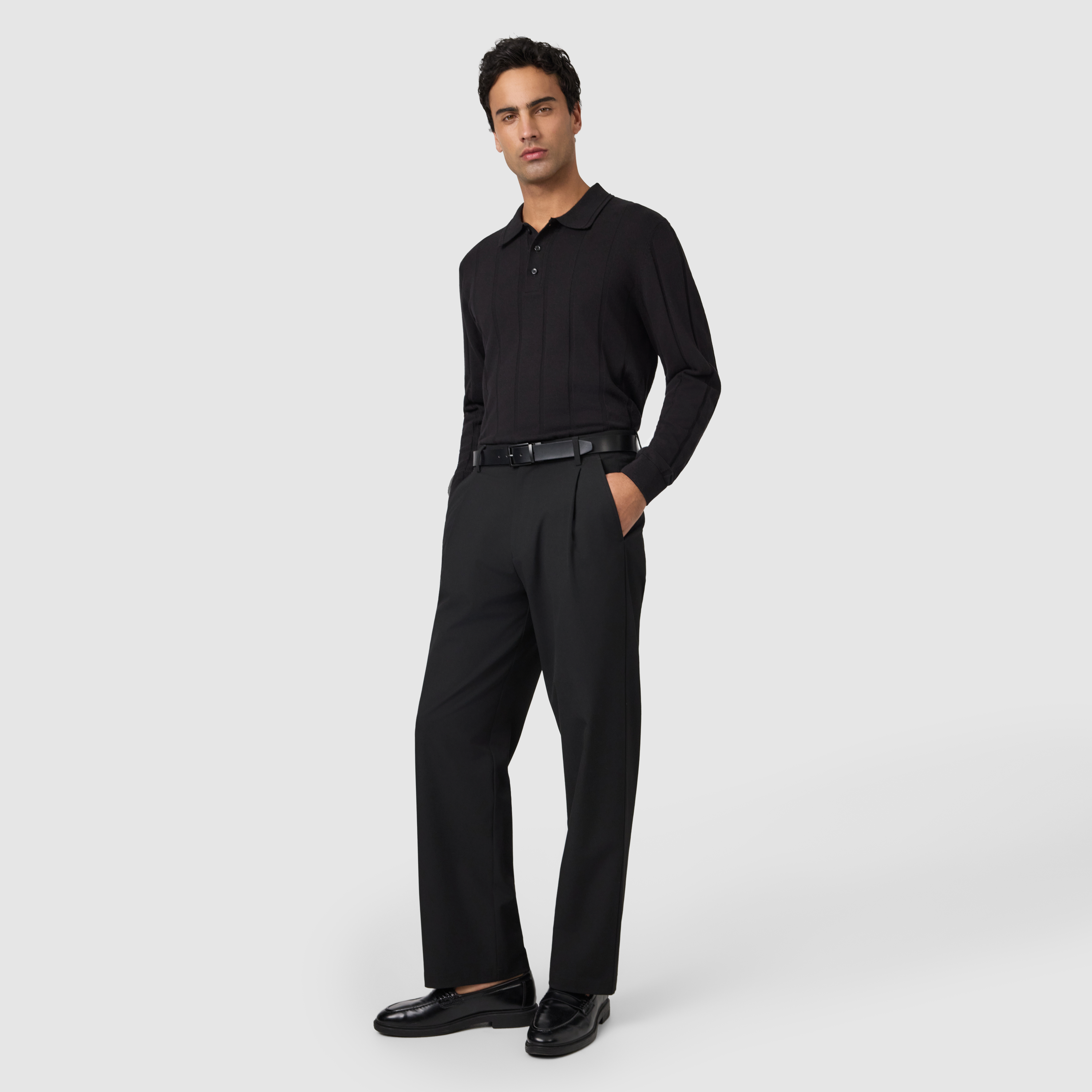 Black Jarvis Ls Knit Polo