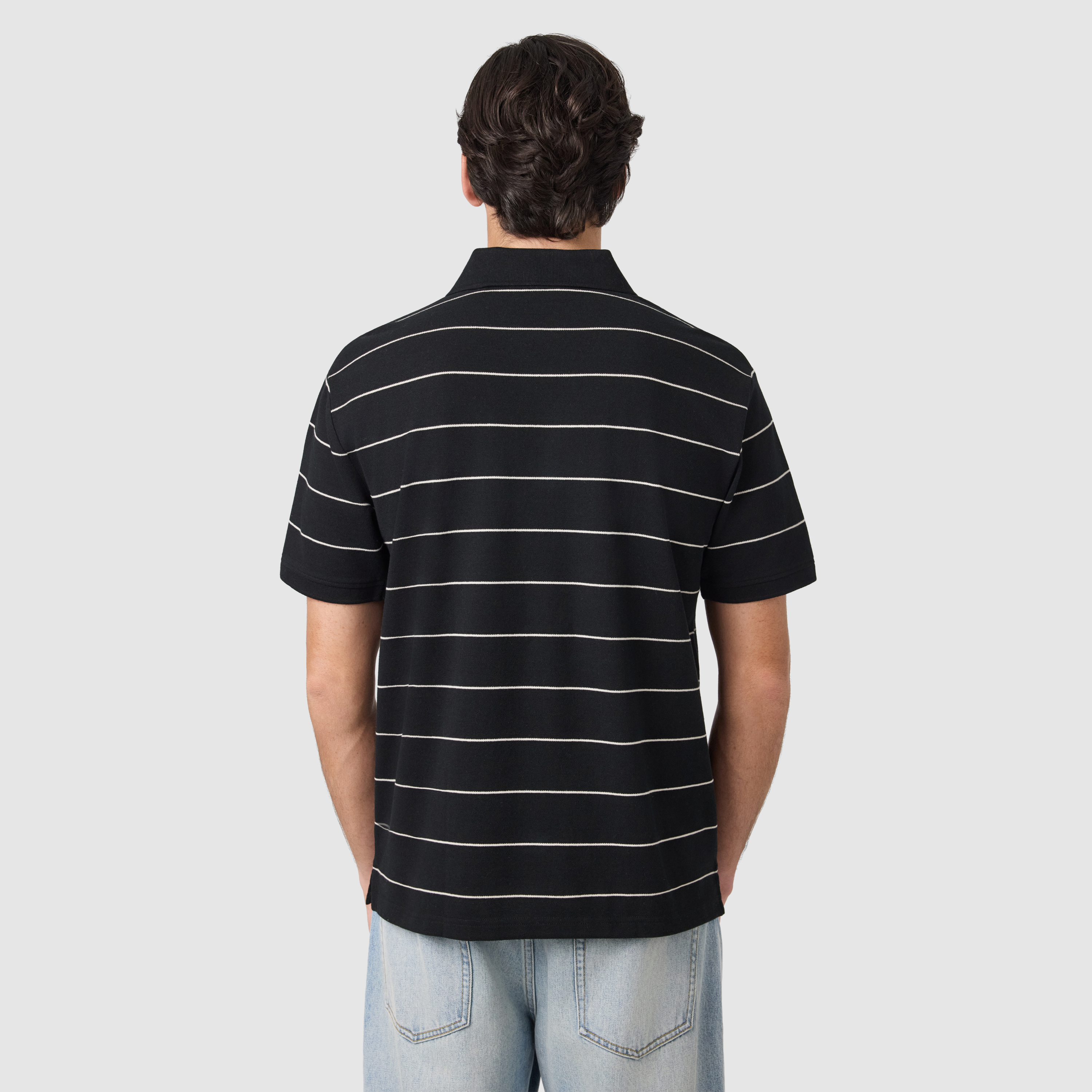 Black Hearne Stripe Cotton Blend Polo Shirt