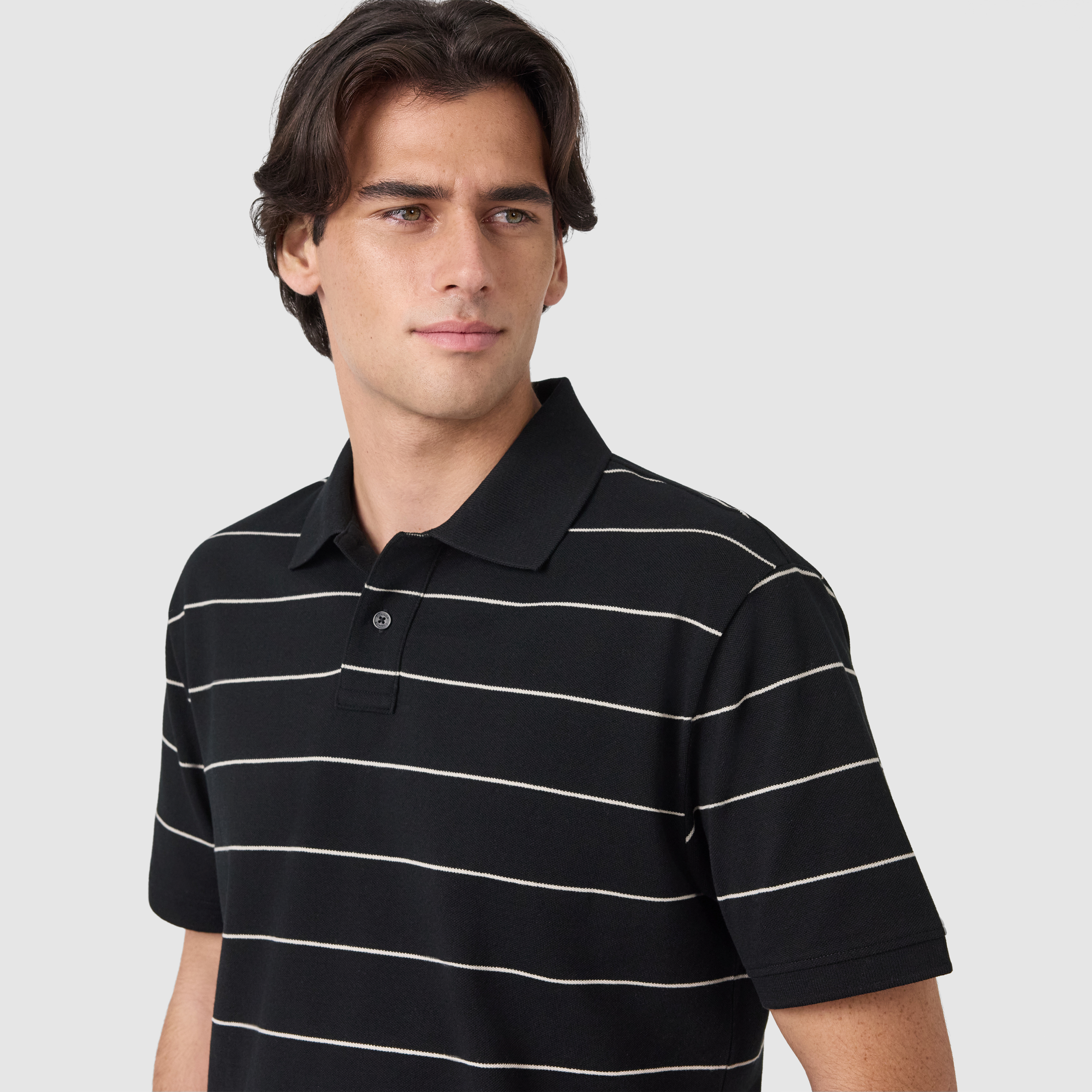 Black Hearne Stripe Cotton Blend Polo Shirt