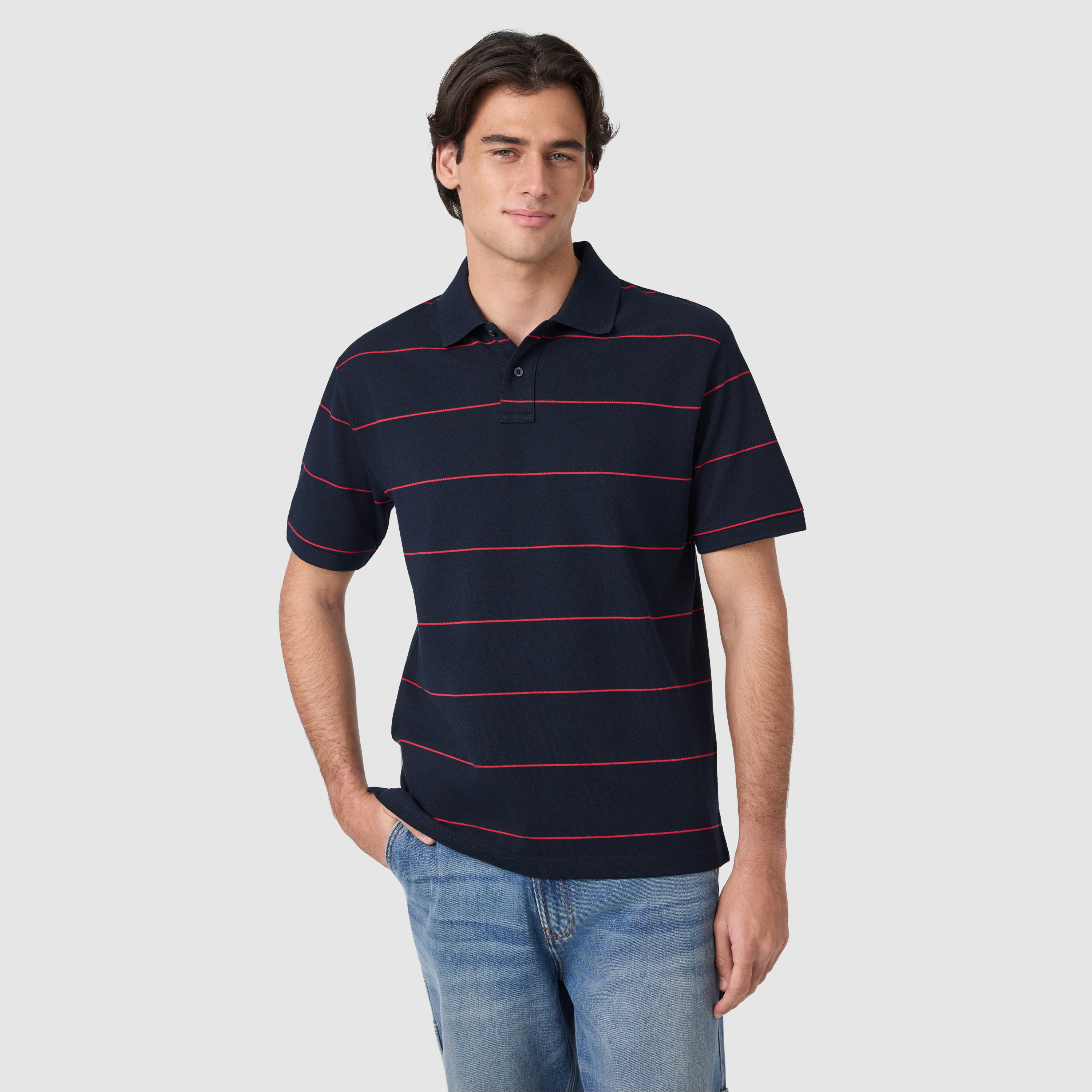 Hearne Stripe Cotton Blend Polo Shirt