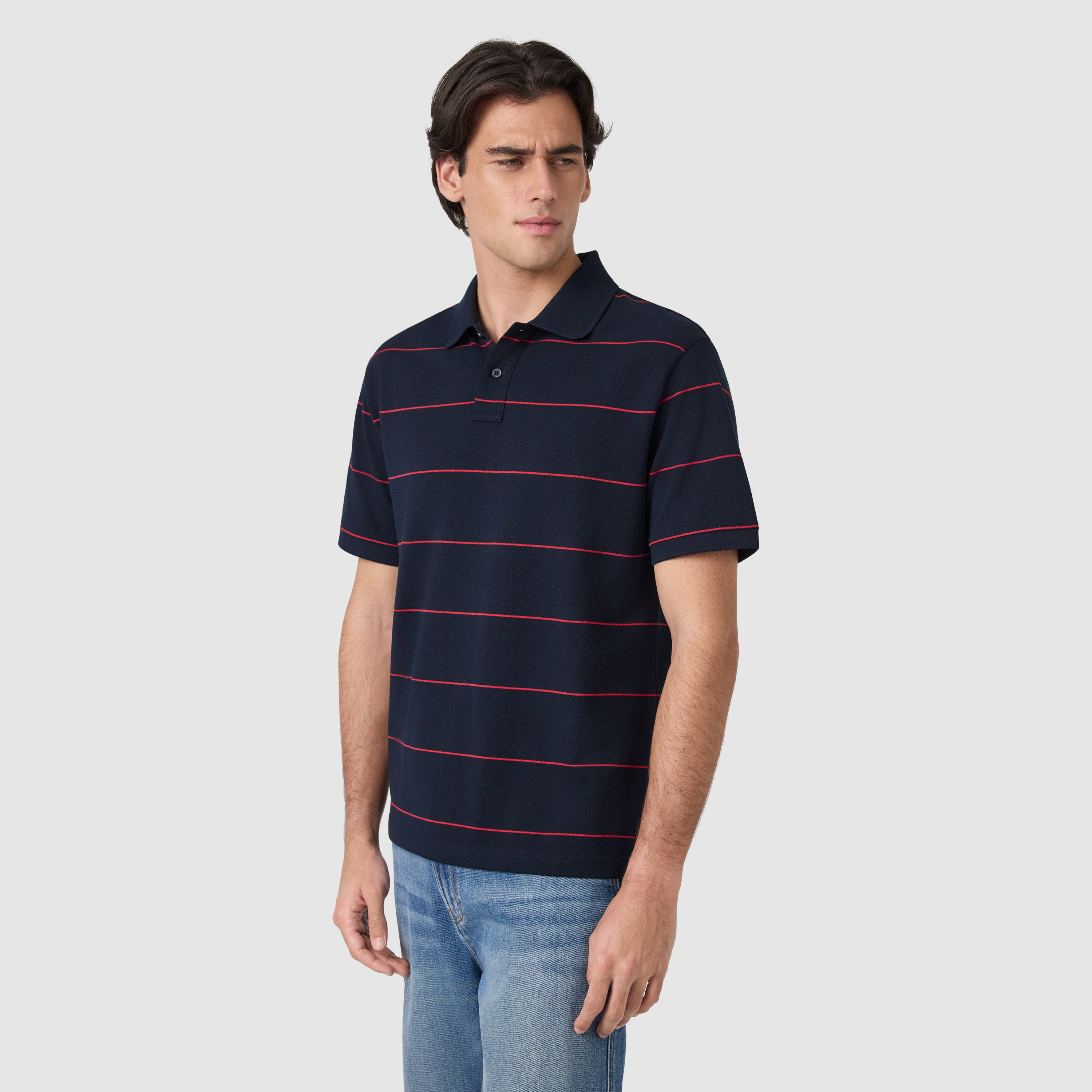 Hearne Stripe Cotton Blend Polo Shirt
