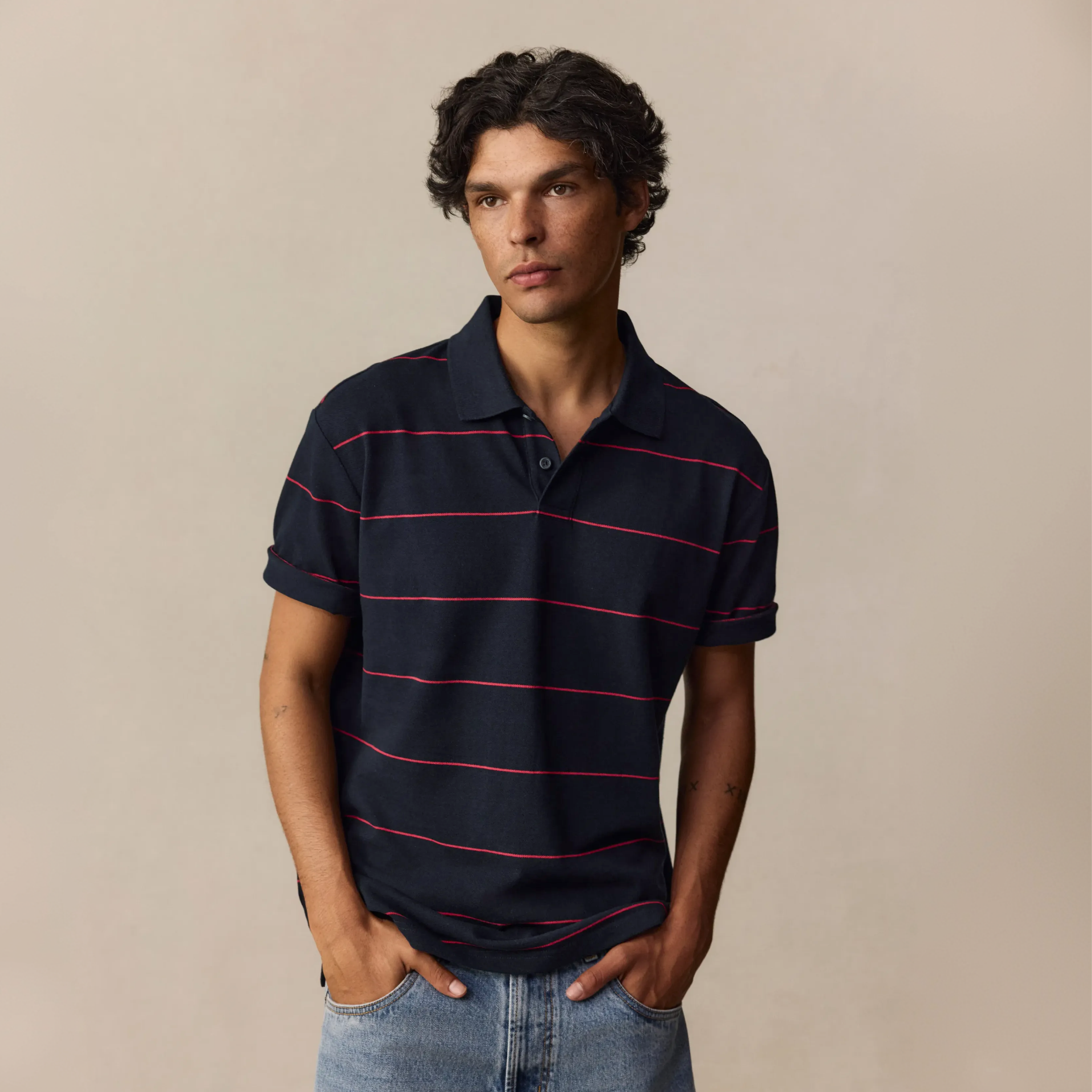 Hearne Stripe Cotton Blend Polo Shirt