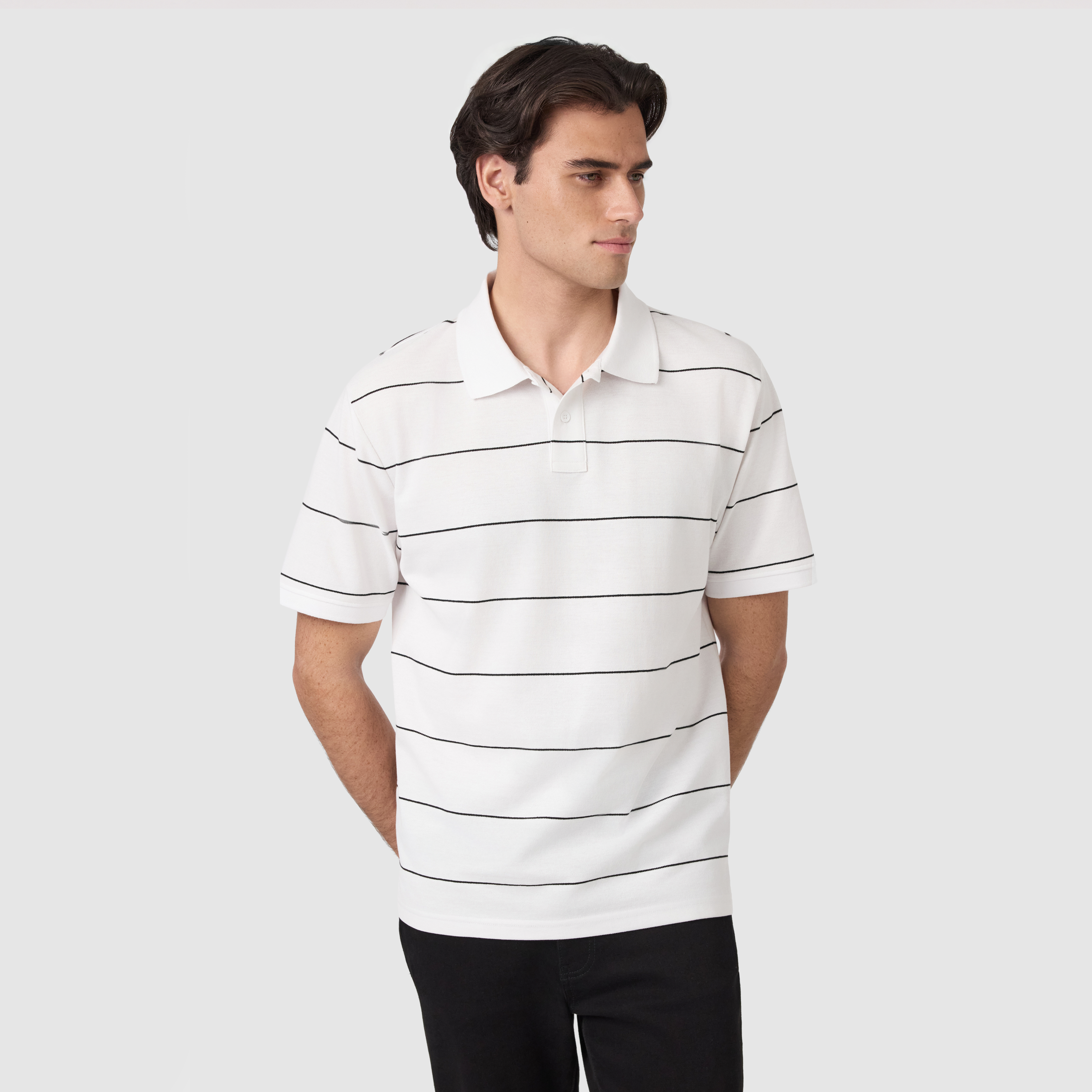 Hearne Stripe Cotton Blend Polo Shirt