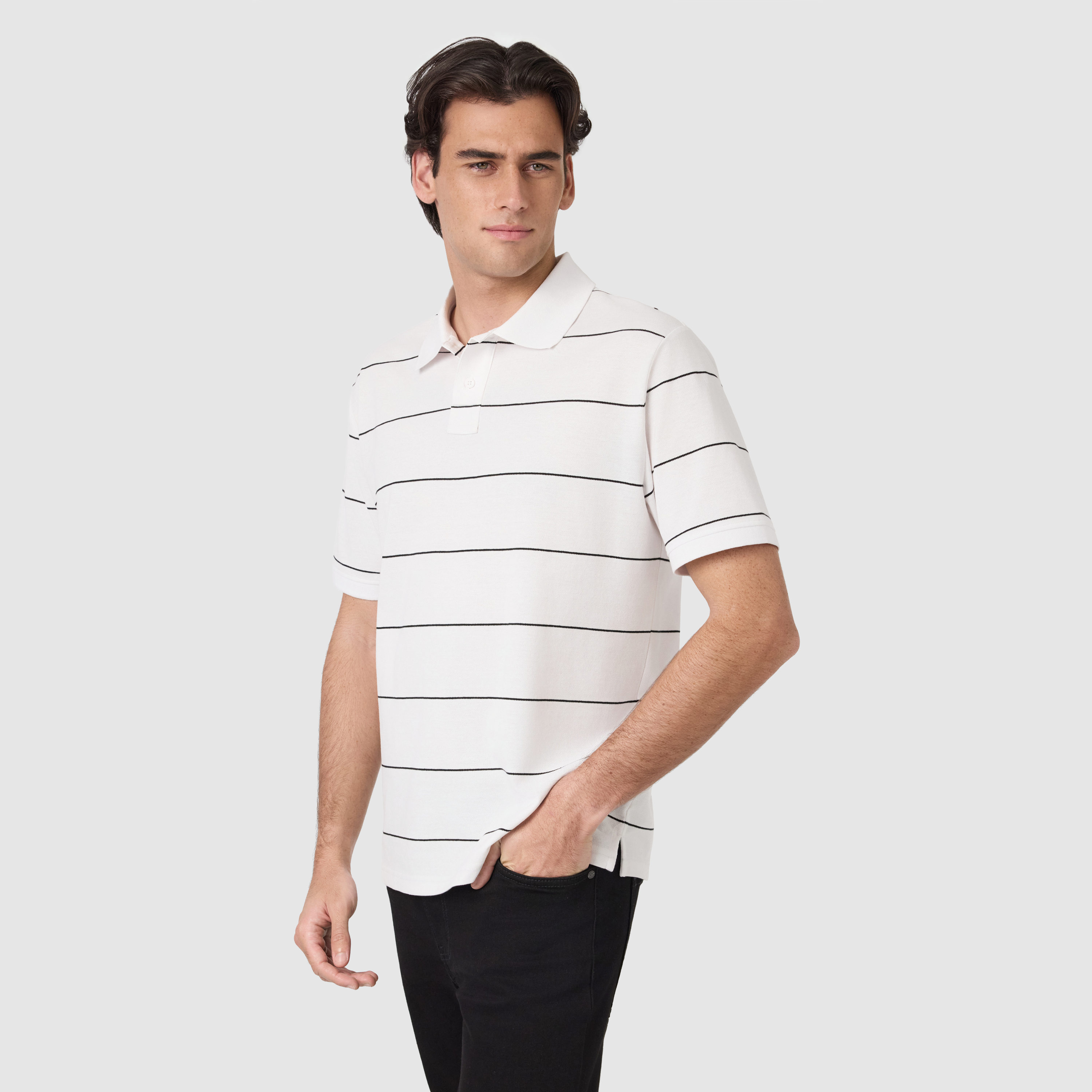 White Hearne Stripe Cotton Blend Polo Shirt