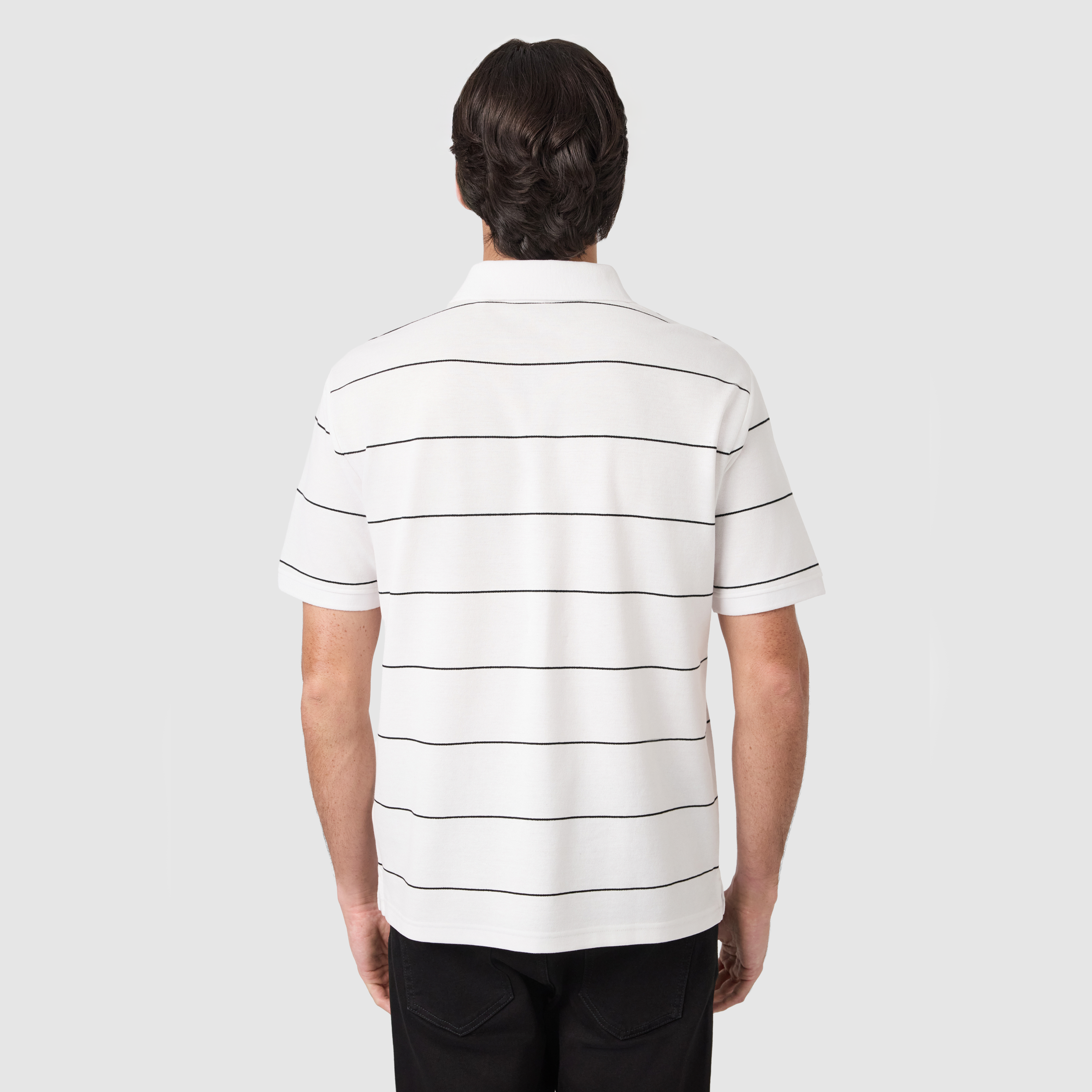White Hearne Stripe Cotton Blend Polo Shirt