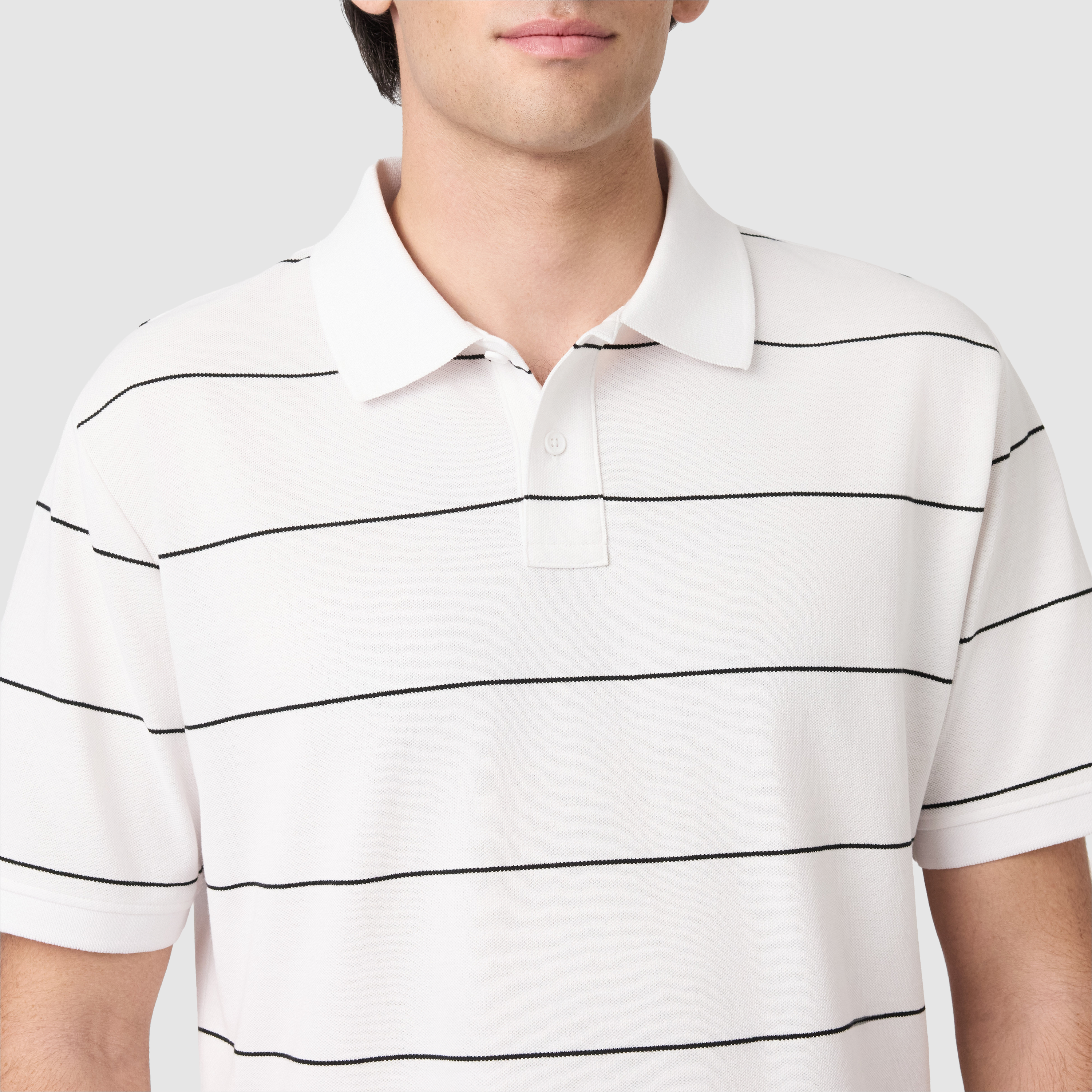 White Hearne Stripe Cotton Blend Polo Shirt