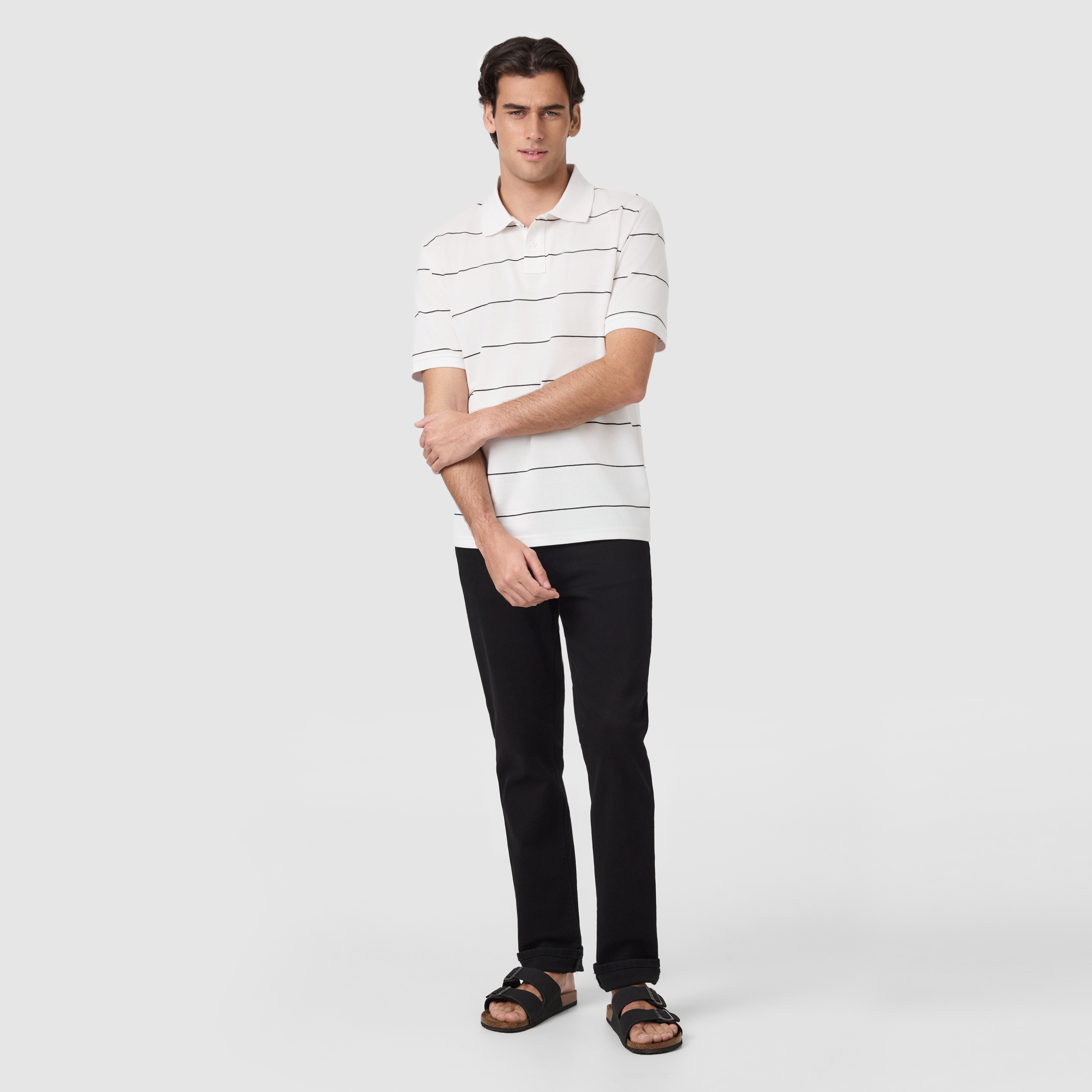 White Hearne Stripe Cotton Blend Polo Shirt