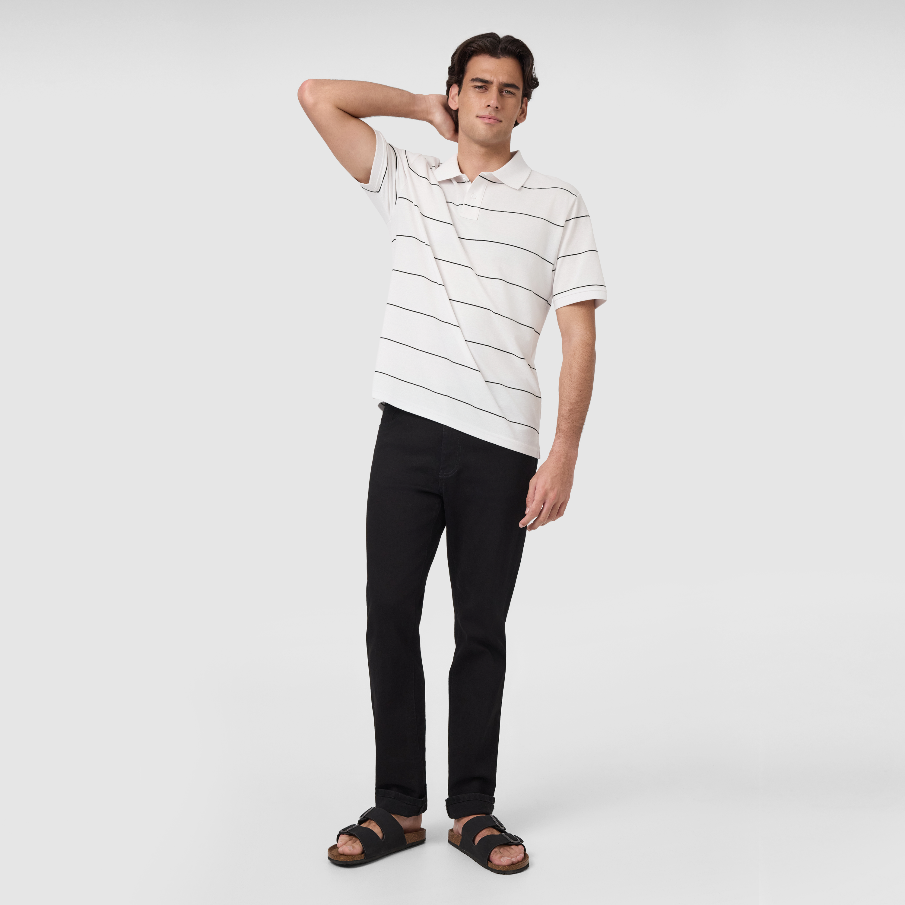 White Hearne Stripe Cotton Blend Polo Shirt