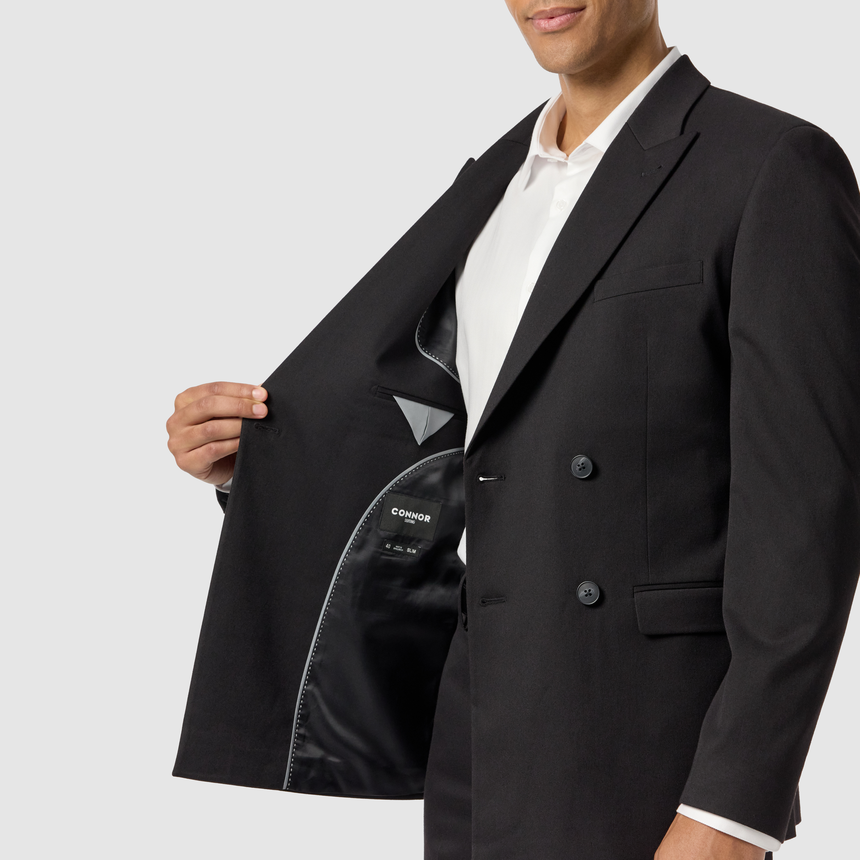 Black Diamond Double Breasted Slim Stretch Suit Jacket
