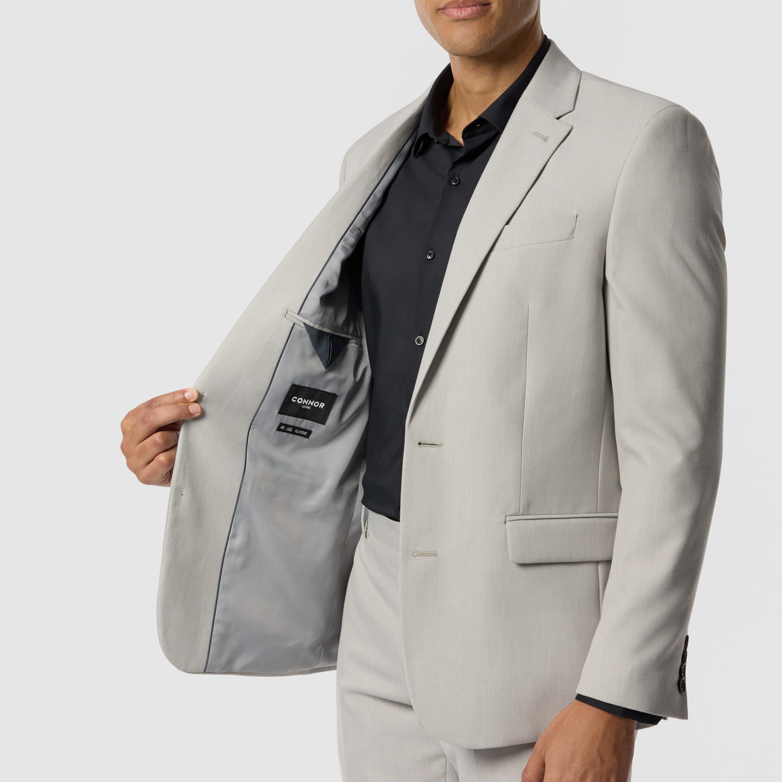  Ice Grey Elm Classic Textured Stretch Suit