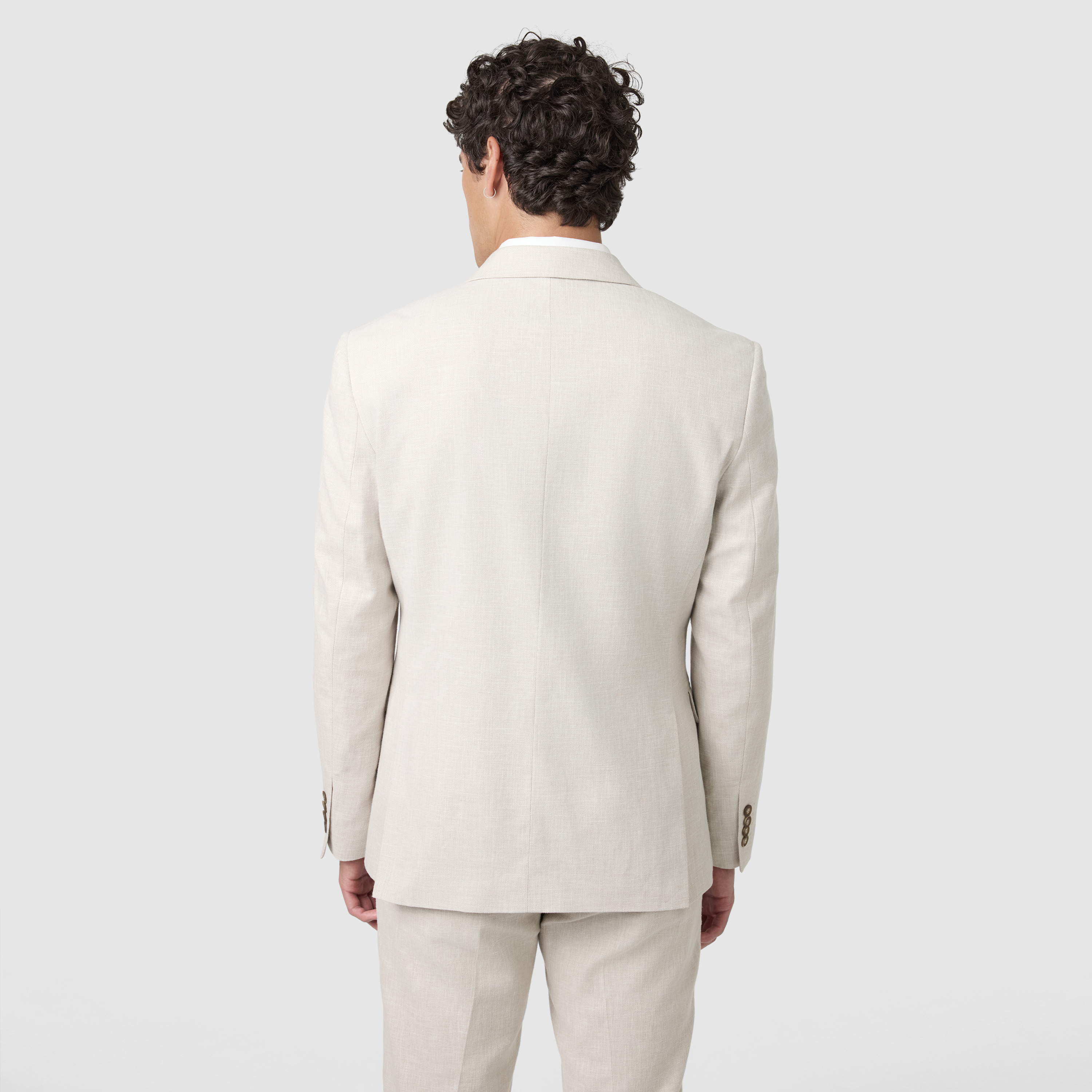 Sand Harper Double Breasted Slim Cotton Linen Textured Suit Jacket