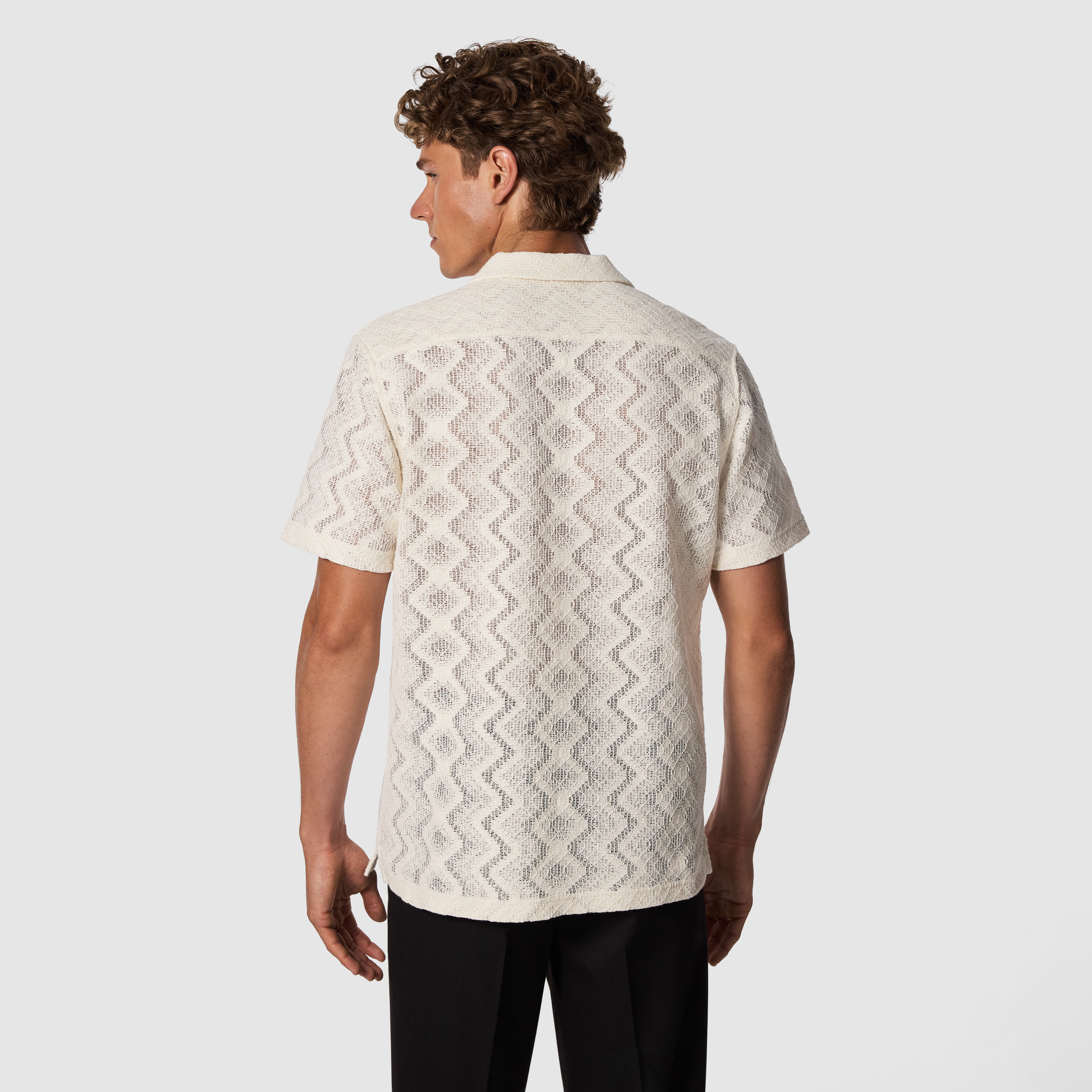 Off White Zig Zag Jacquard Short Sleeve Shirt