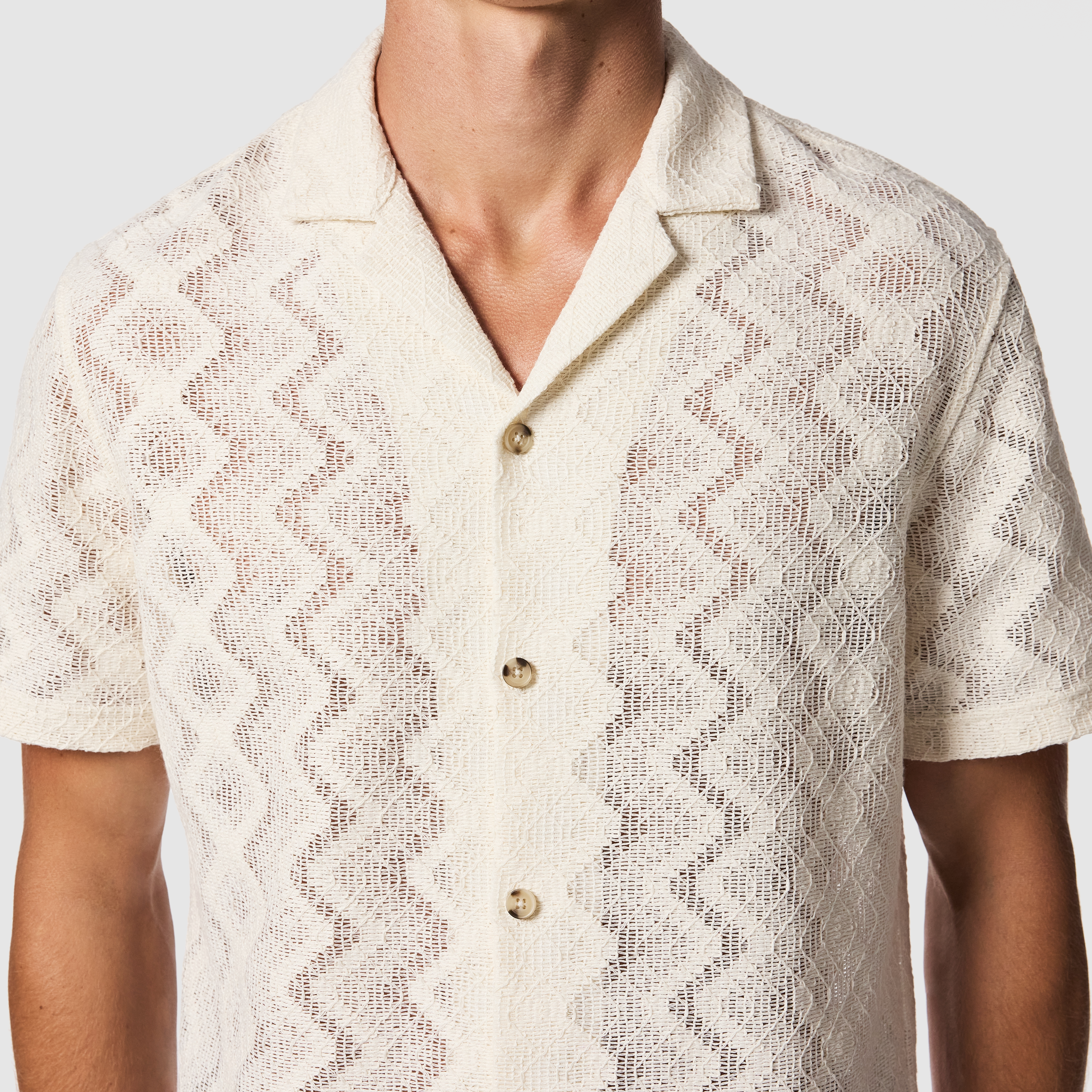 Off White Zig Zag Jacquard Short Sleeve Shirt