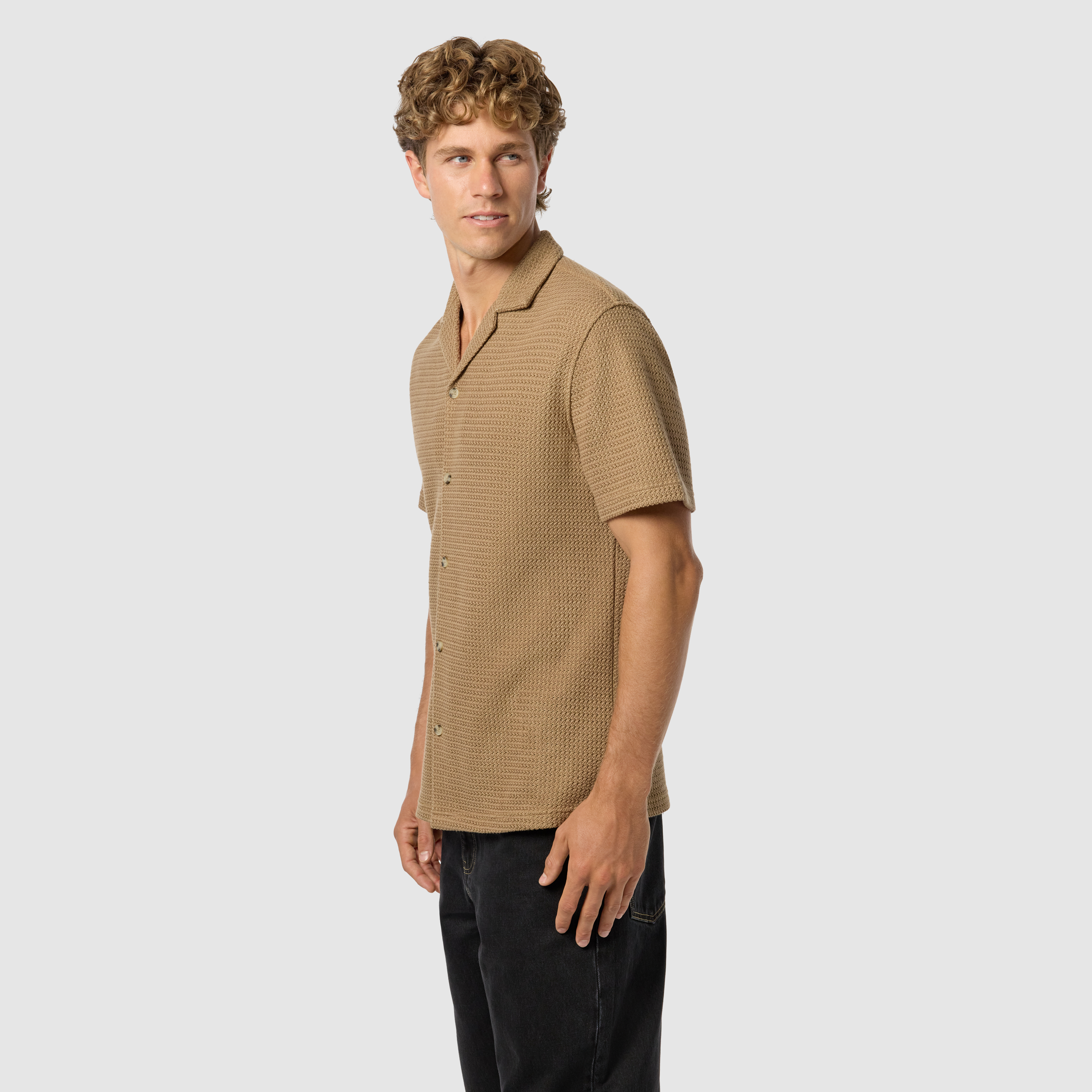 Caramel Punt Textured Short Sleeve Shirt
