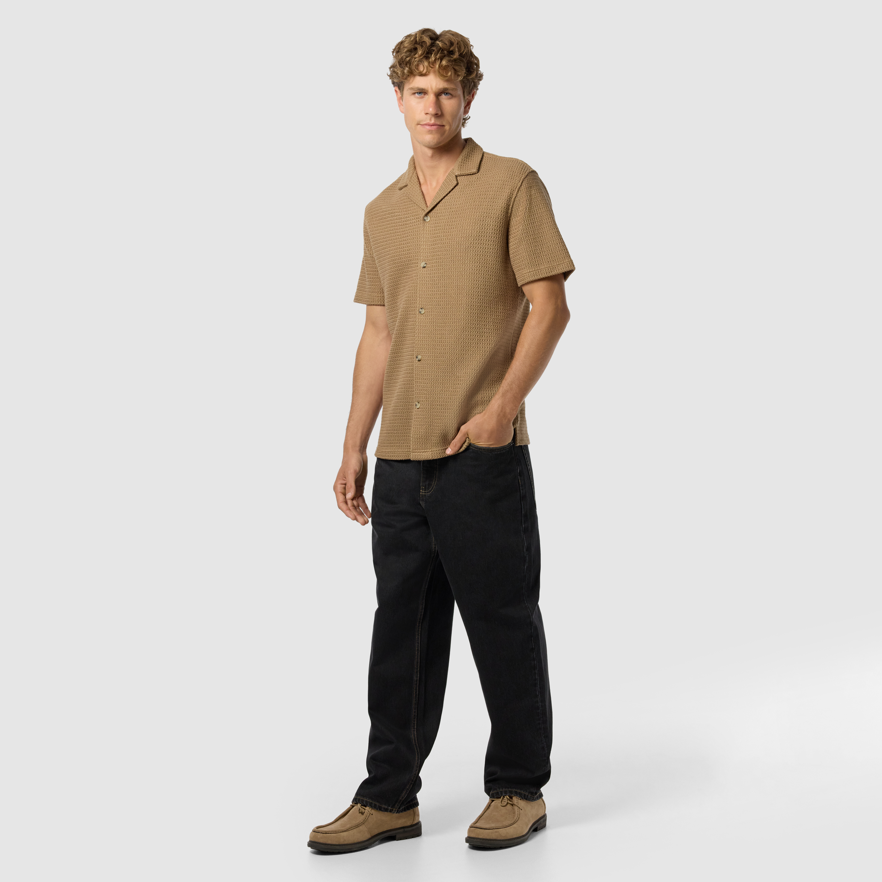 Caramel Punt Textured Short Sleeve Shirt