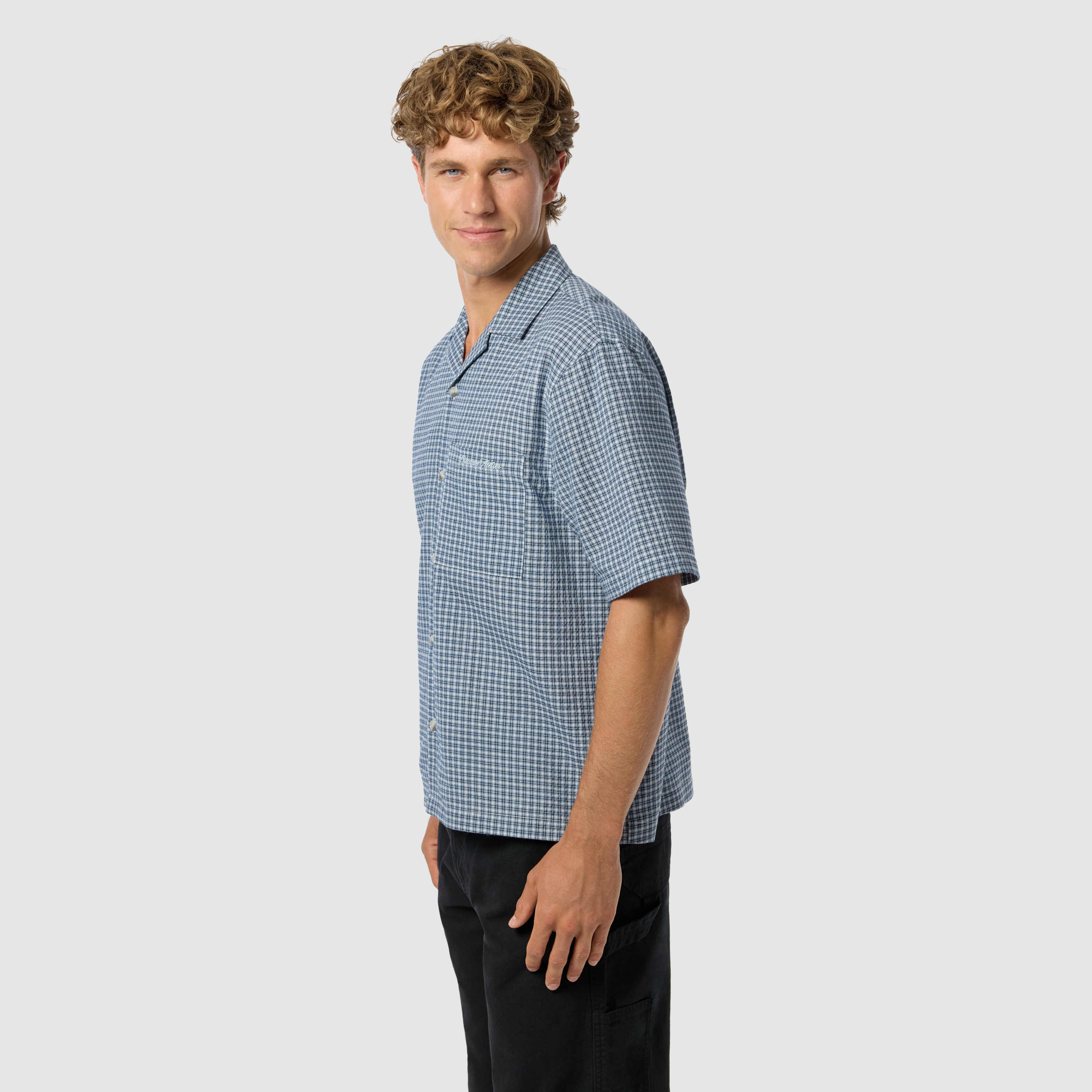 Steel Blue Prince Check Boxy Short Sleeve Shirt