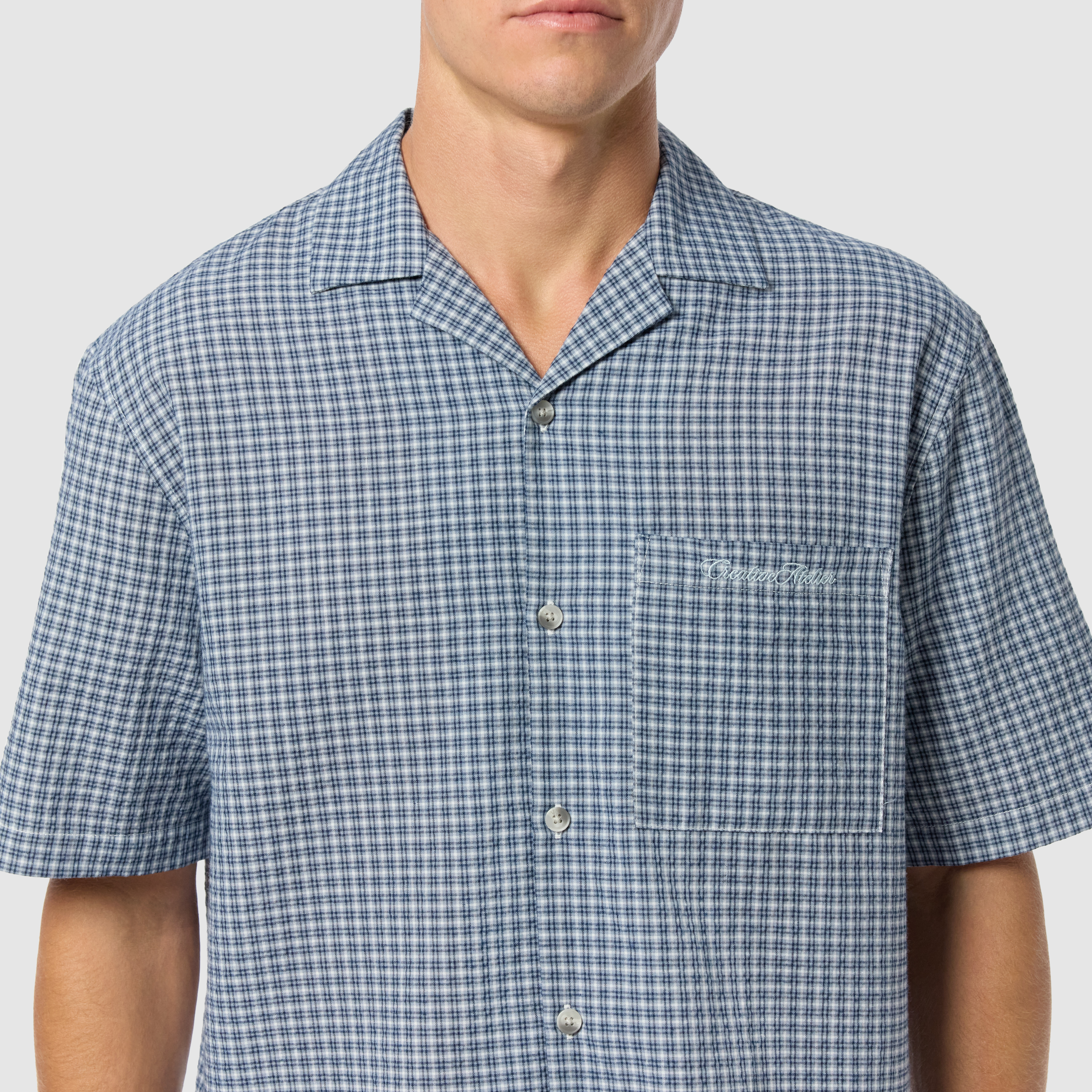 Steel Blue Prince Check Boxy Short Sleeve Shirt