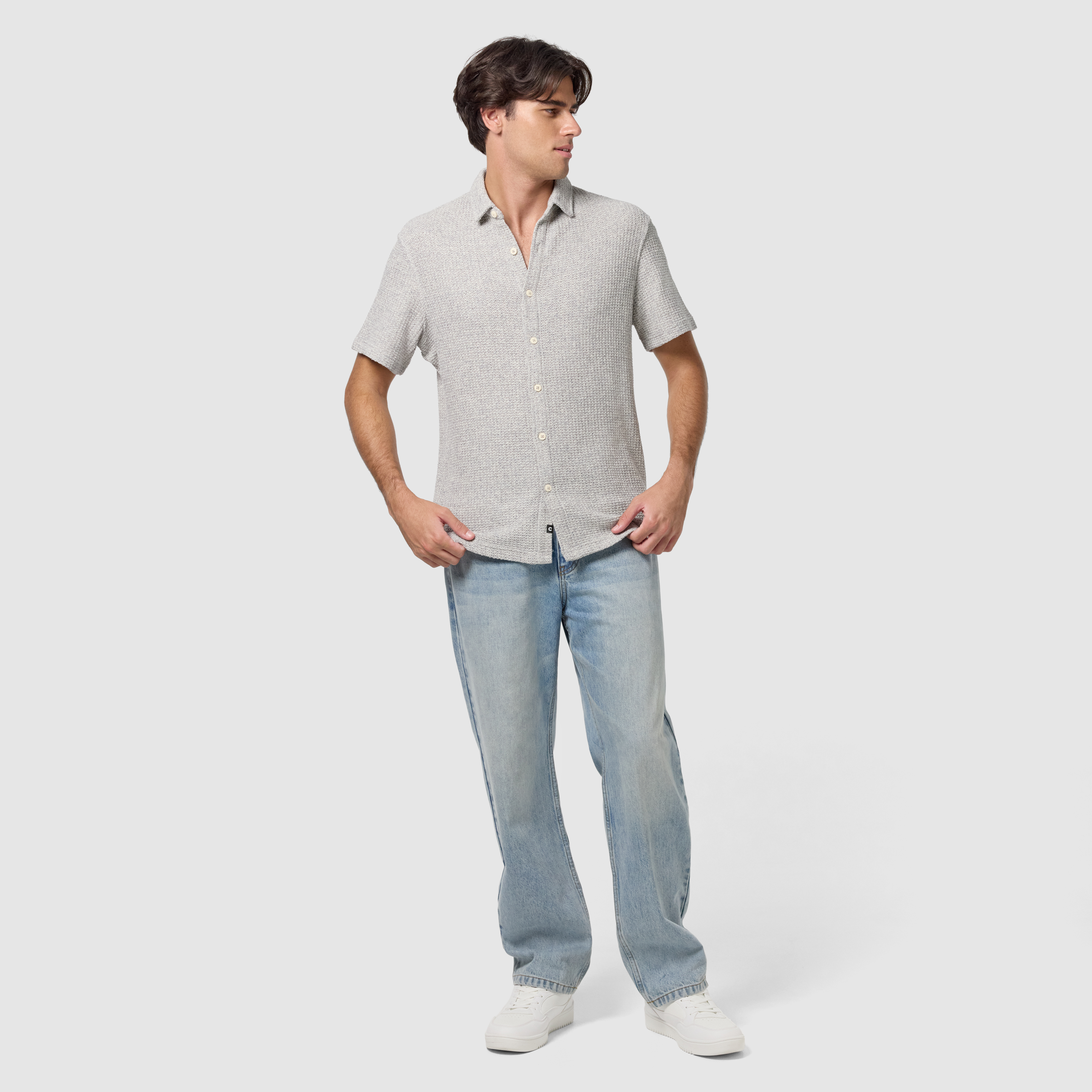 Steel Blue Flinders Textured Sleeve Shirt