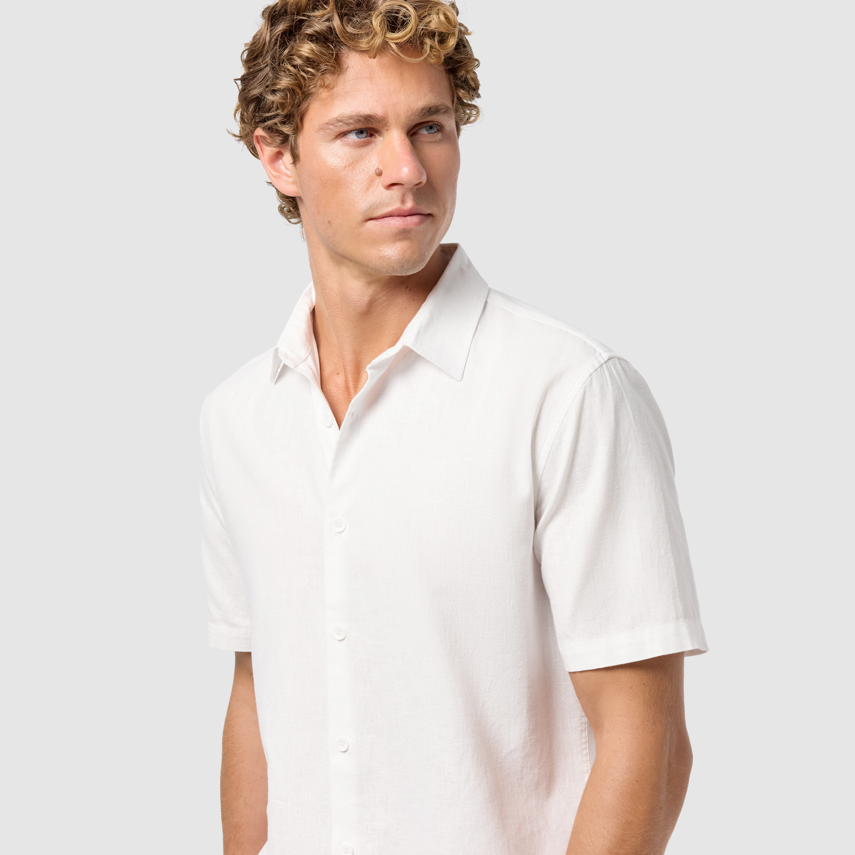 White Madison Cotton Linen Short Sleeve Shirt