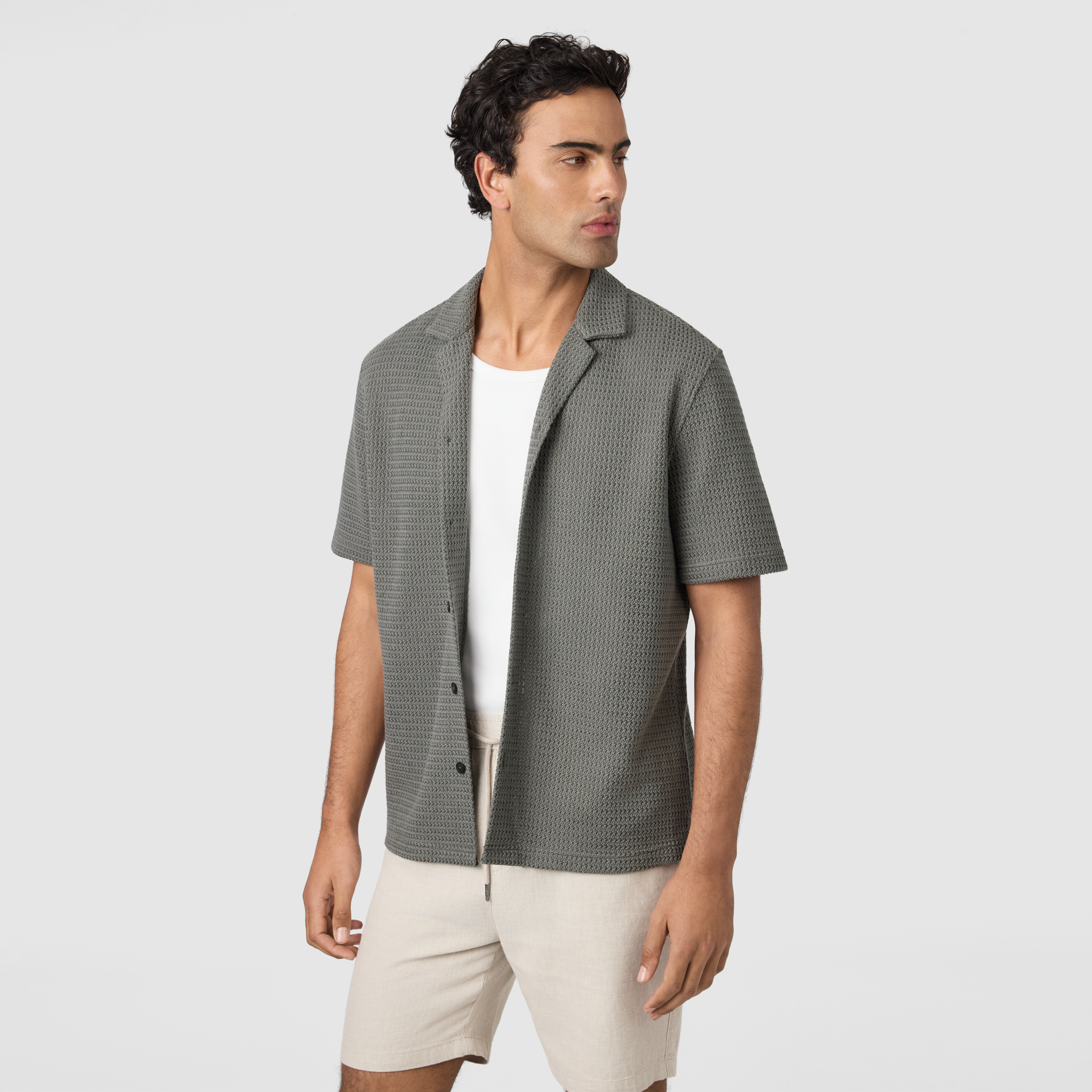 Military Green Ashford Textured Short Sleeve Shirt