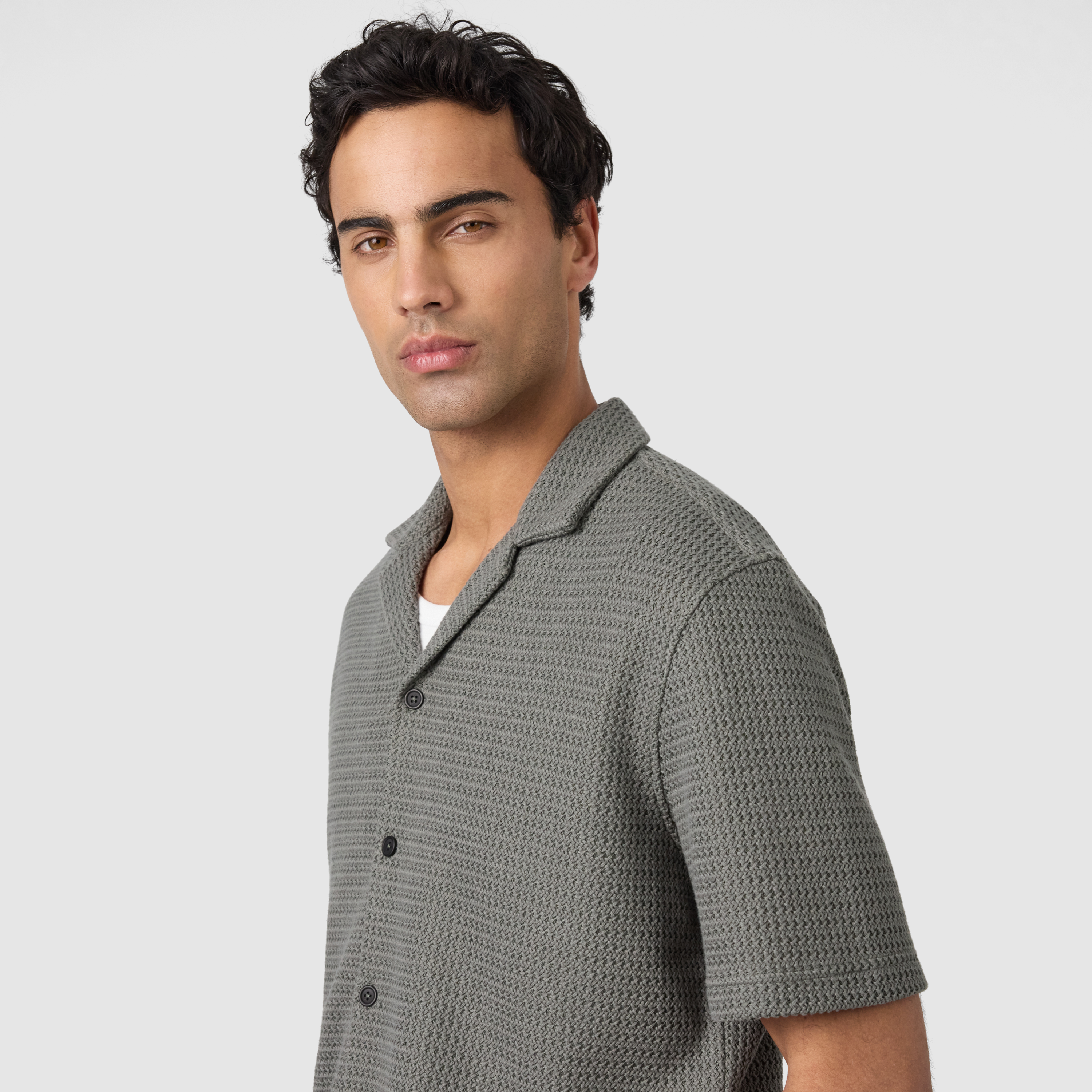 Military Green Ashford Textured Short Sleeve Shirt
