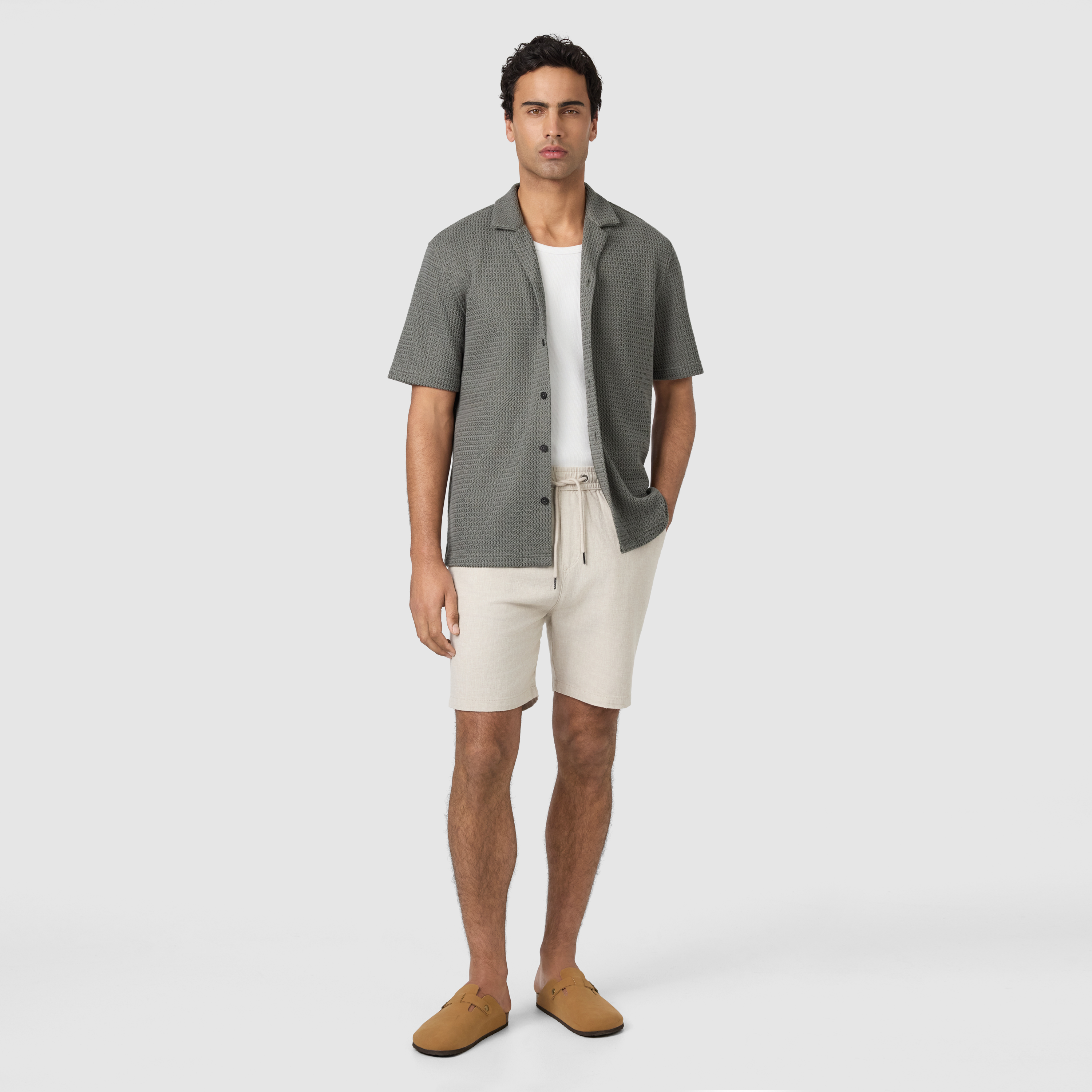 Military Green Ashford Textured Short Sleeve Shirt