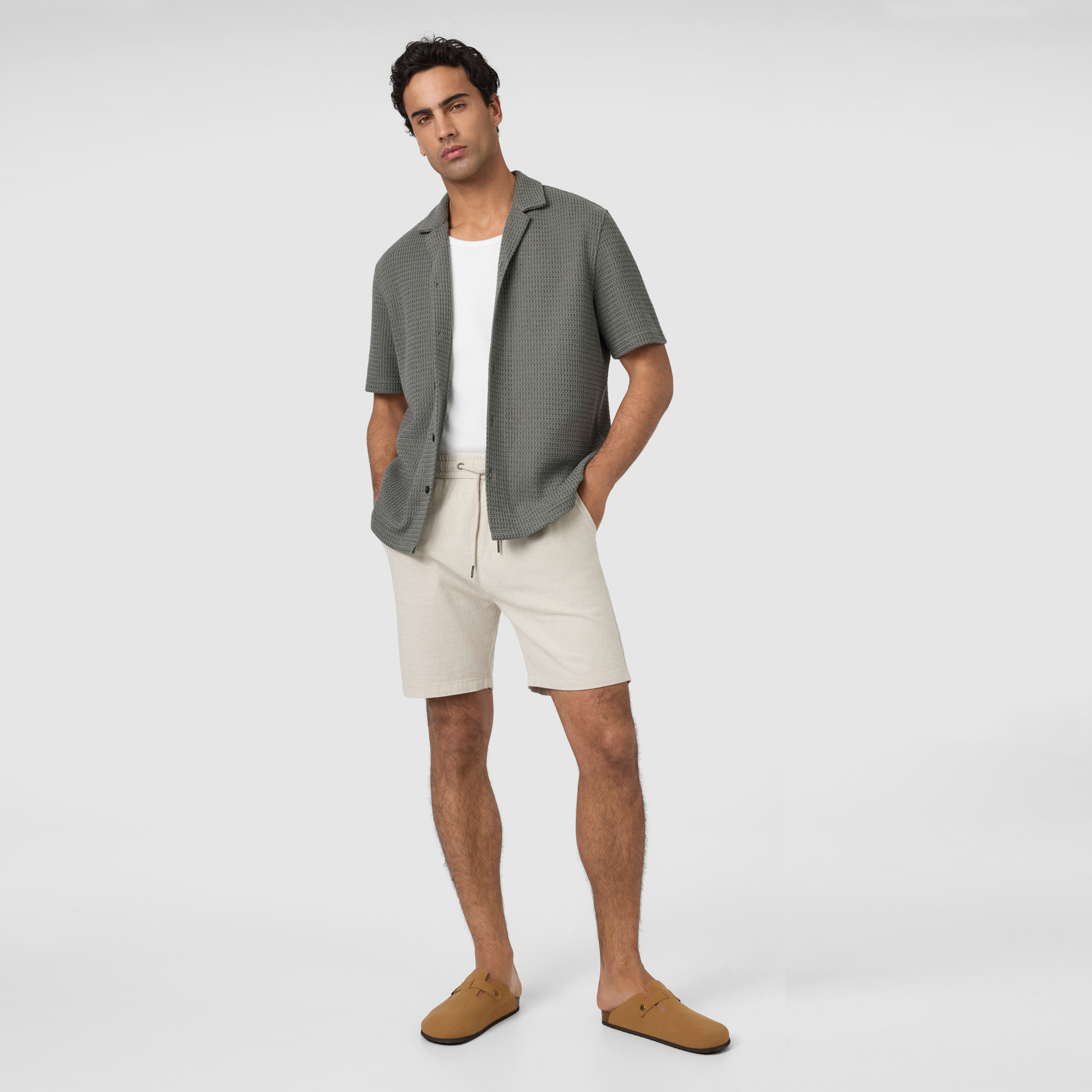 Military Green Ashford Textured Short Sleeve Shirt