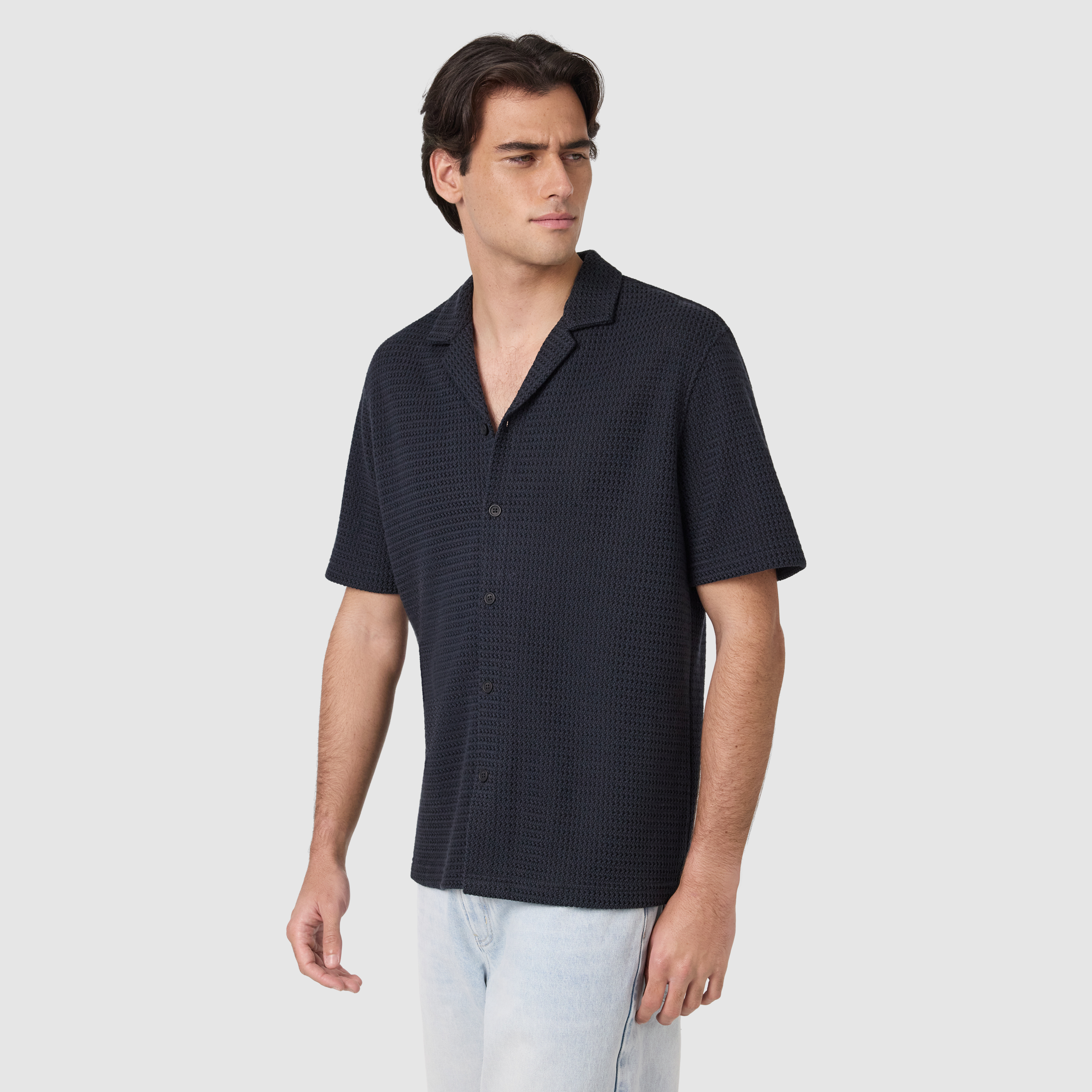 Navy Ashford Textured Short Sleeve Shirt