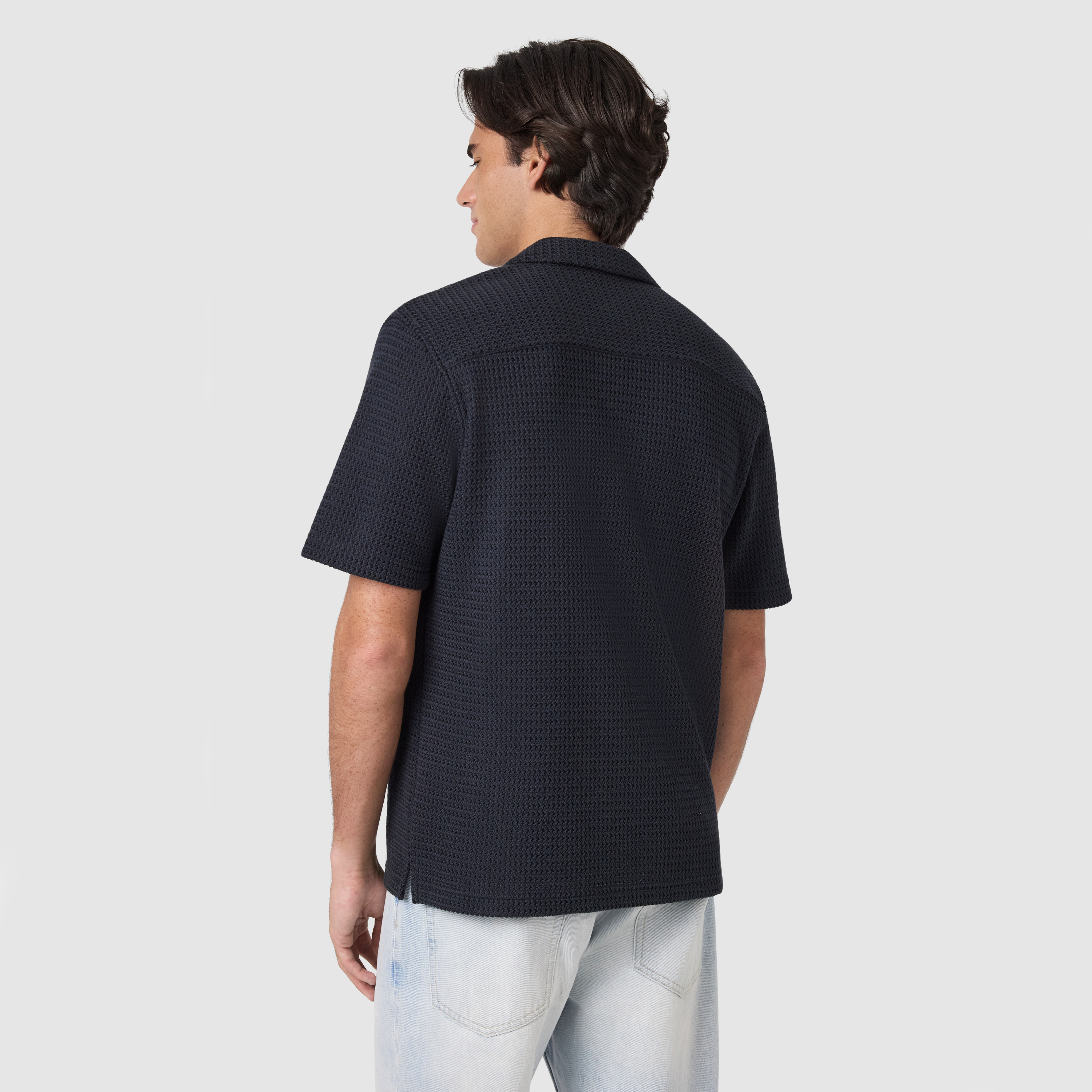 Navy Ashford Textured Short Sleeve Shirt